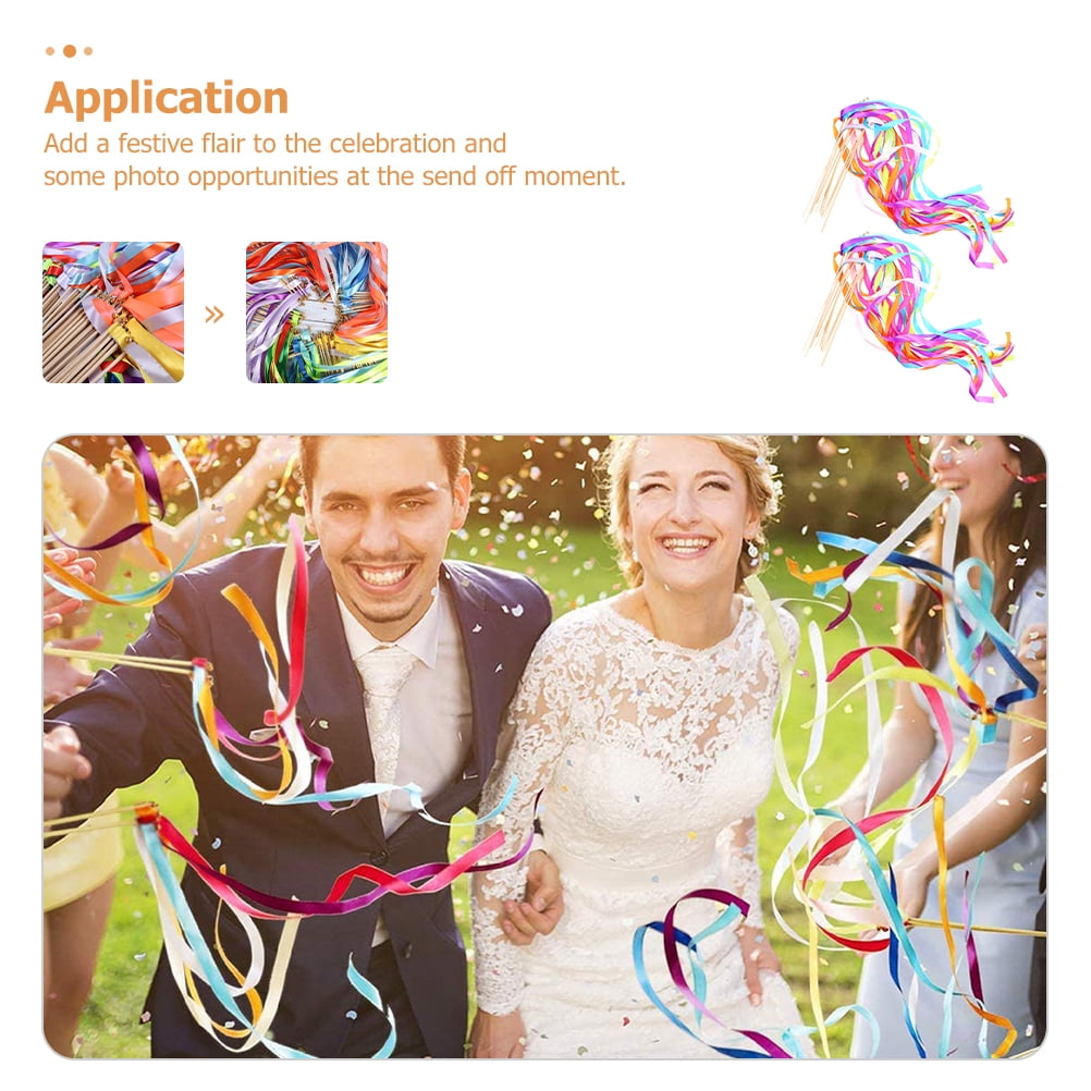 Ribbon Stick 40 Pcs Sticks for Party Wedding Decorations Colorful Ornament Ceremony Wooden