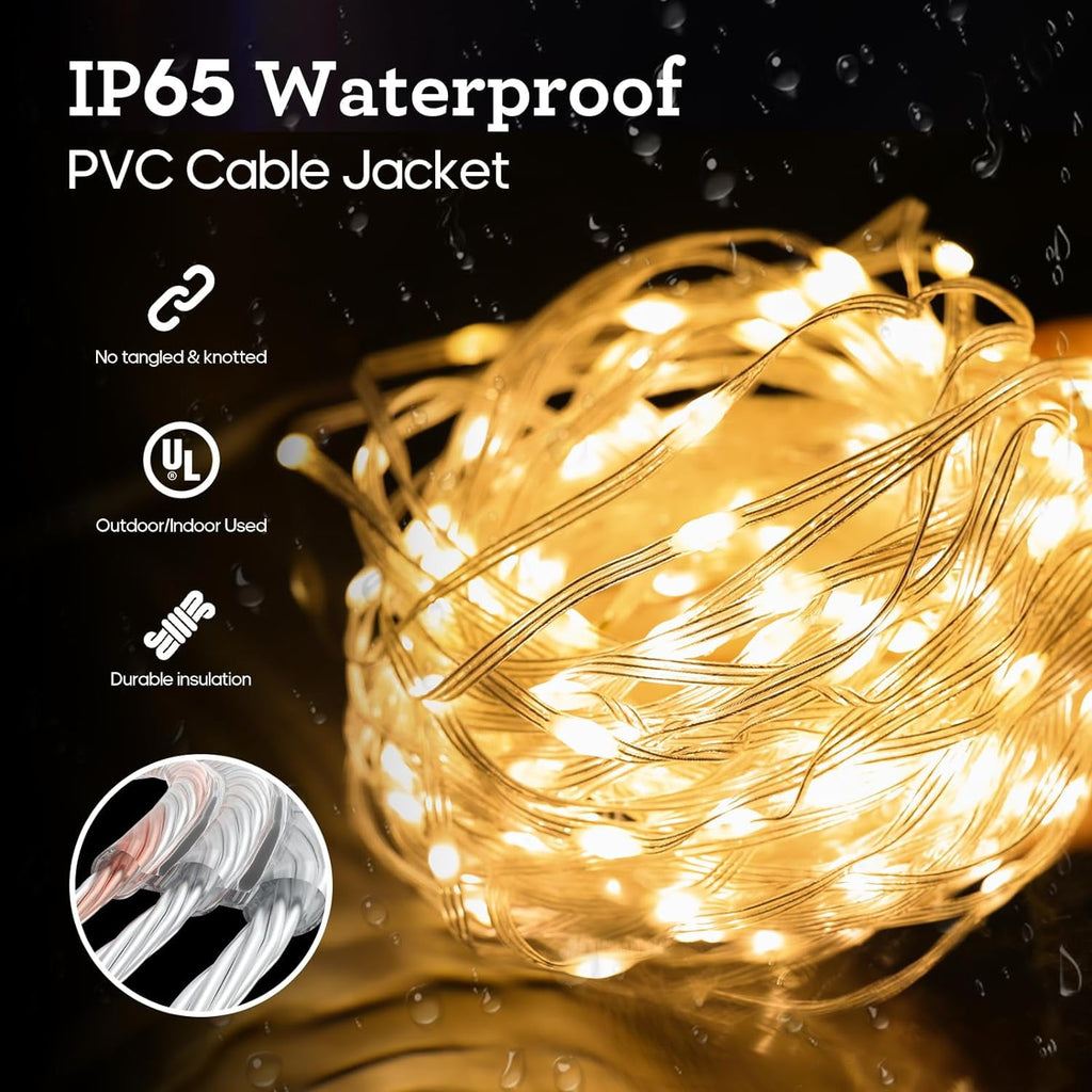 Twinkle Lights for Garden, 206FT 600LED Outdoor String Lights, Plug in, Waterproof, 8 Modes, Timing and Memory, for Party, Festival, Backyard, Christmas Lights - Warm White