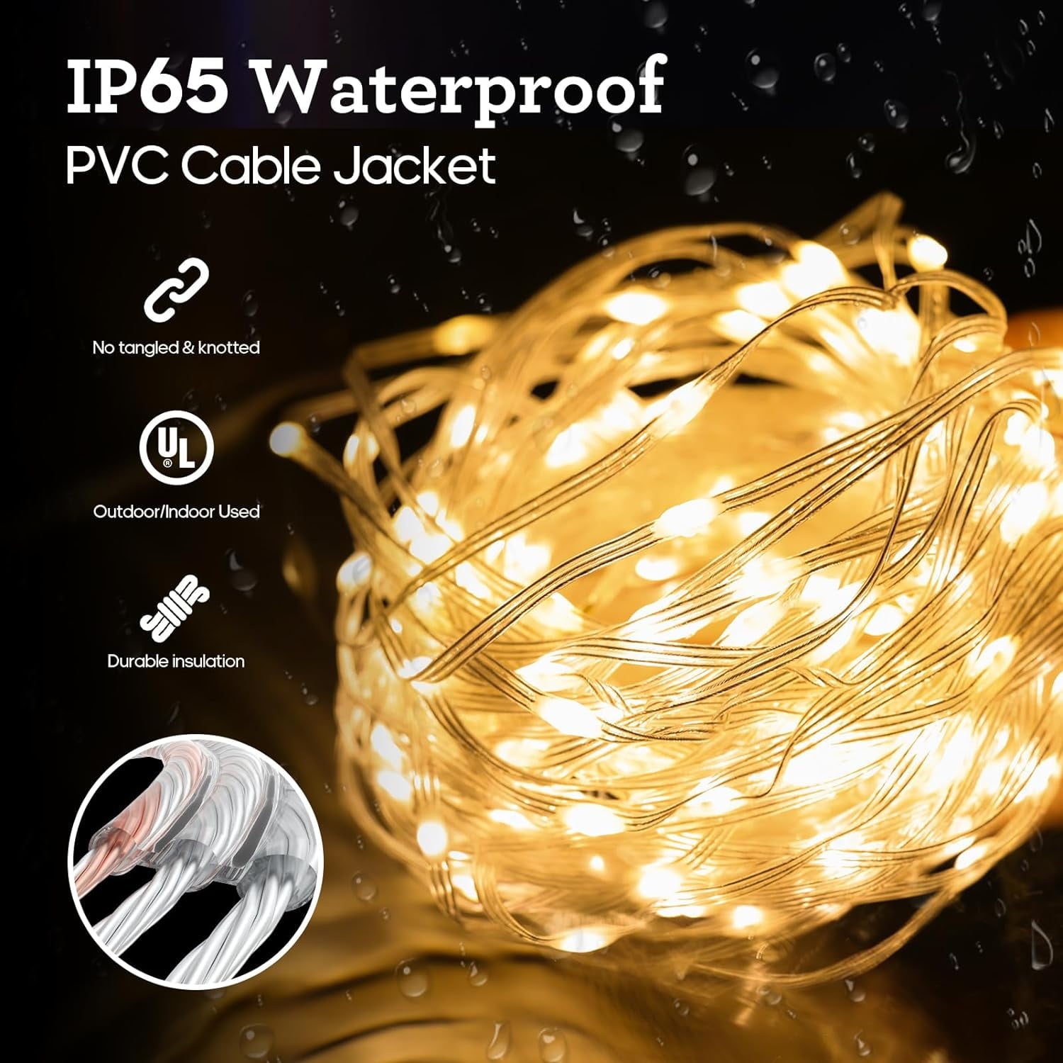 Twinkle Lights for Garden, 206FT 600LED Outdoor String Lights, Plug in, Waterproof, 8 Modes, Timing and Memory, for Party, Festival, Backyard, Christmas Lights - Warm White