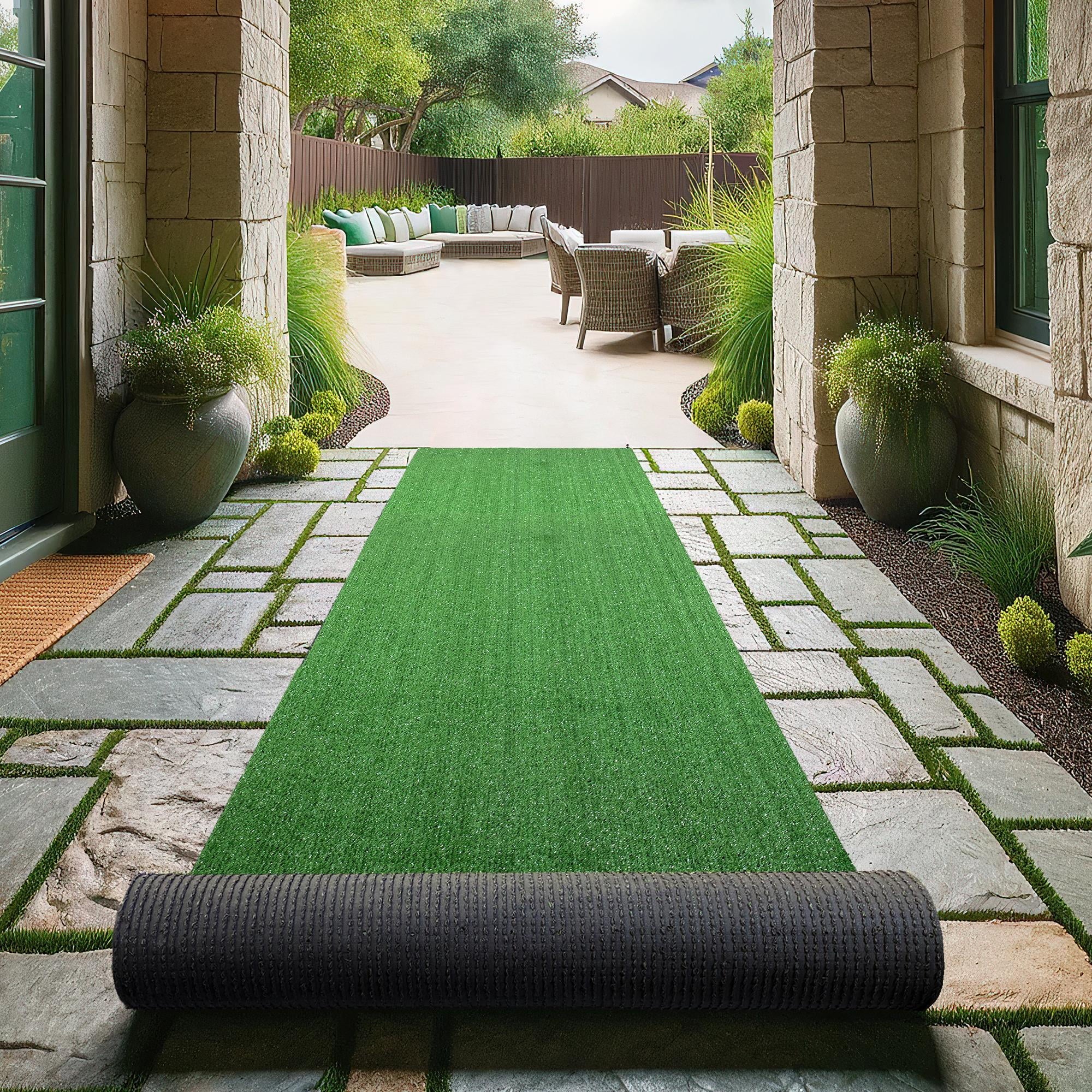 Ottomanson Waterproof Artificial Grass 2x6 Indoor Runner Rug Fake Grass for Patio, 22" x 6', Green