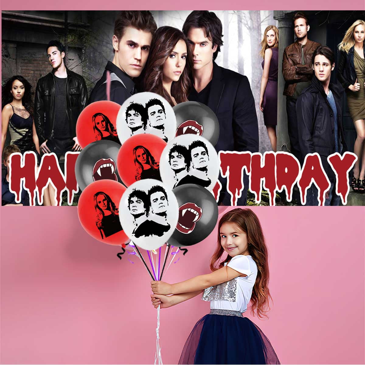 The Vampire Diaries Balloons Supplies Party Decor Plates Decorations Banner Cake Topper Tableware Banner Backdrop