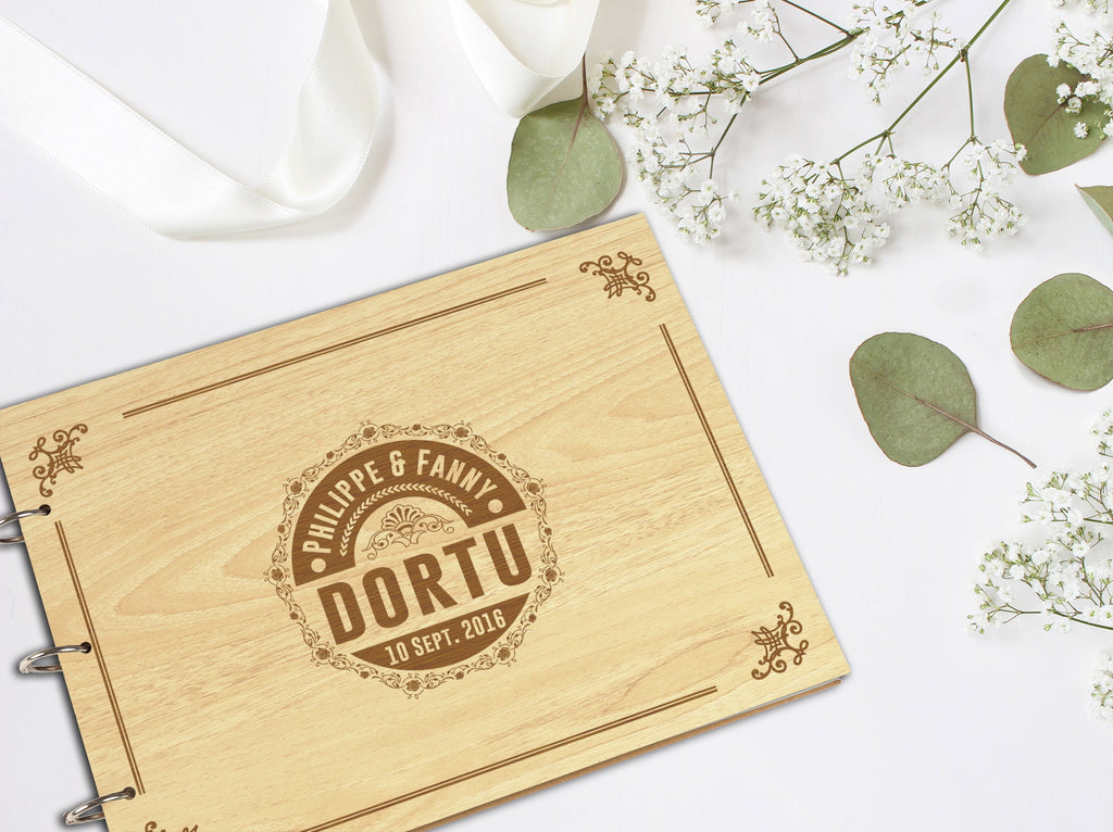 Darling Souvenir Personalized Engraved Laser Cut Wedding Guest Book Wooden Cover Sign-in Book Registry Guestbook Scrapbook-F2