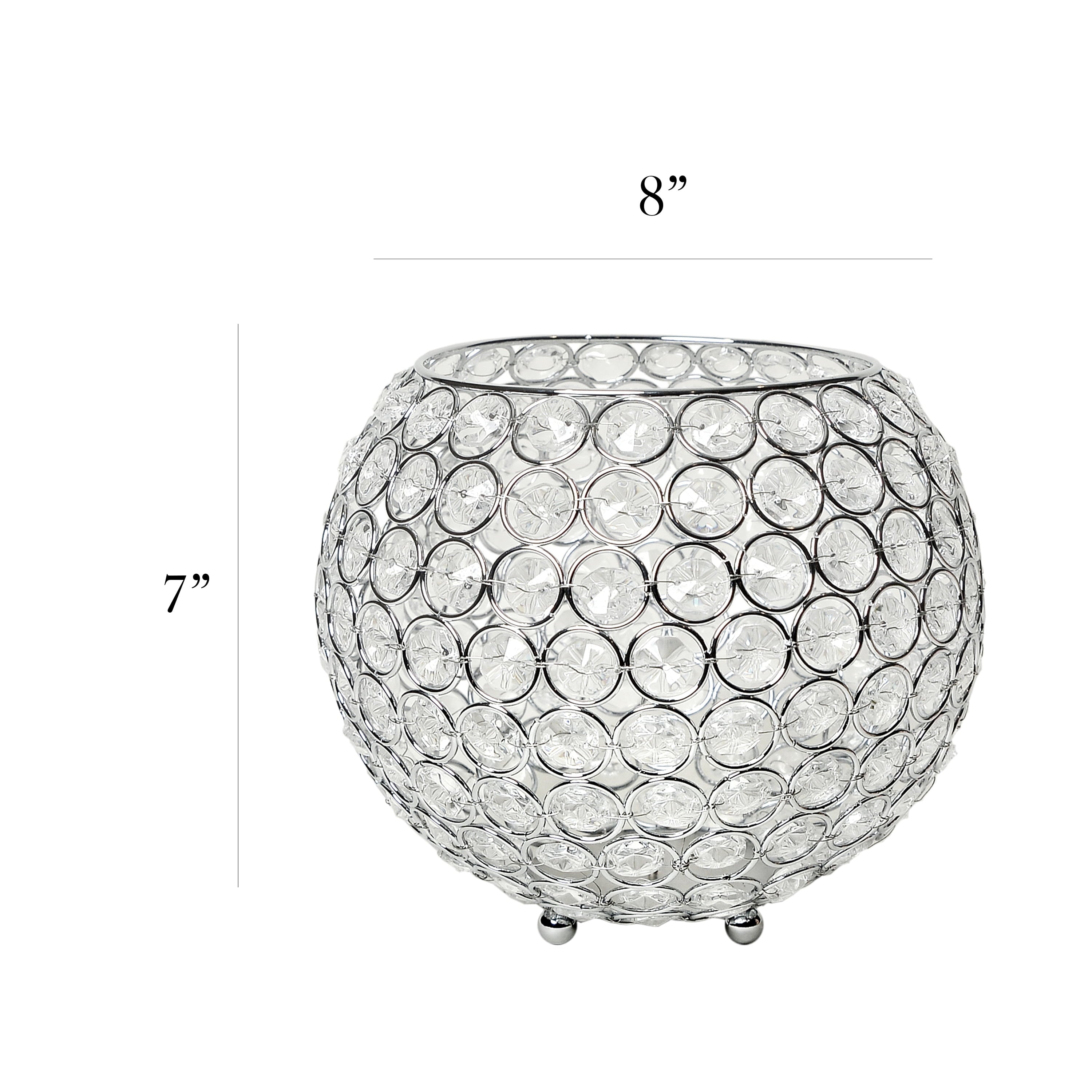 Elegant Designs 7" Elipse Crystal Circular Bowl Candle Holder, Flower Vase, Wedding Centerpiece, Chrome