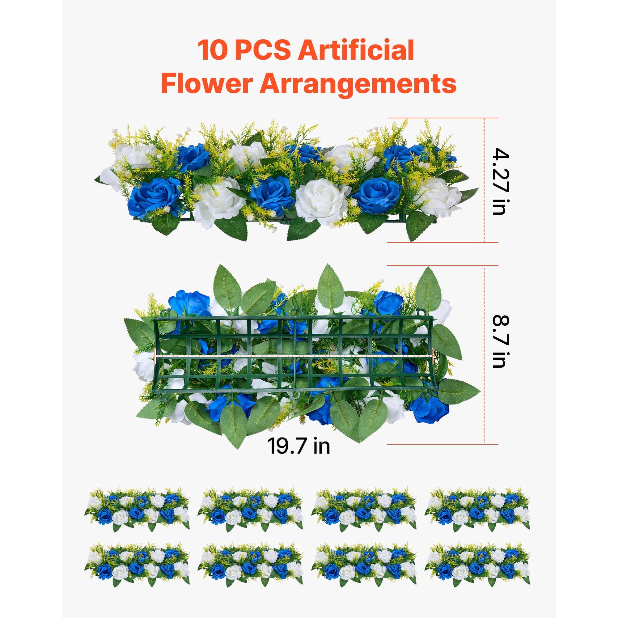 KFFKFF Artificial Flower Ball Arrangement Bouquet 10 PCS, 19.6 x 8.6 Inch Decorative Flower Balls for Wedding Table Centerpieces, Faux Rose Arrangements for Events and Home Decor