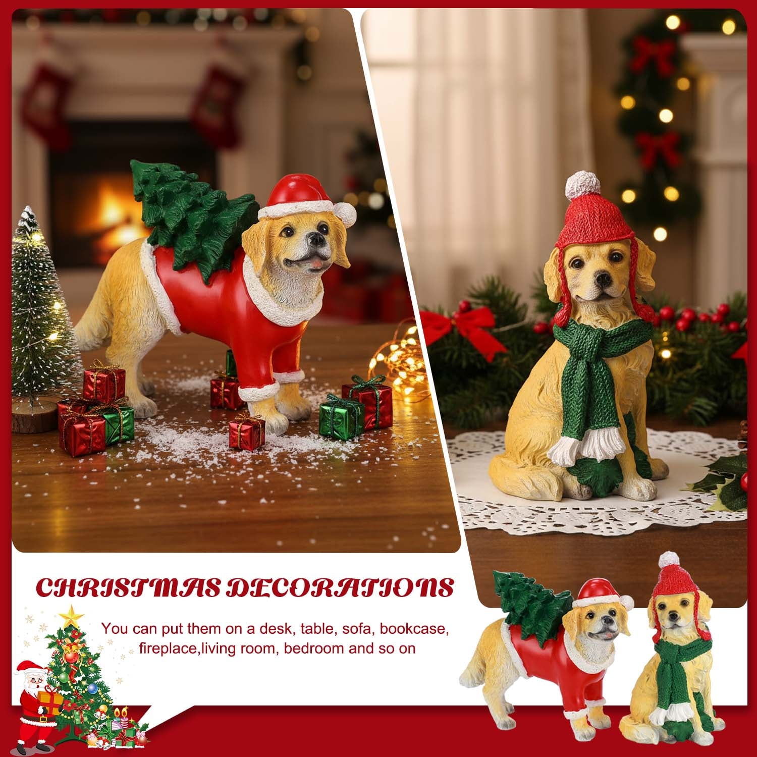 Ayieyill 2pcs Christmas Dog Decorations Tabletop Christmas Decor Christmas Holiday Gift for Home