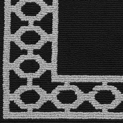 Washable Skid-Resistant Runner Rug, Trellis Border , Denim Twist and Light Grey , 26" x 45"