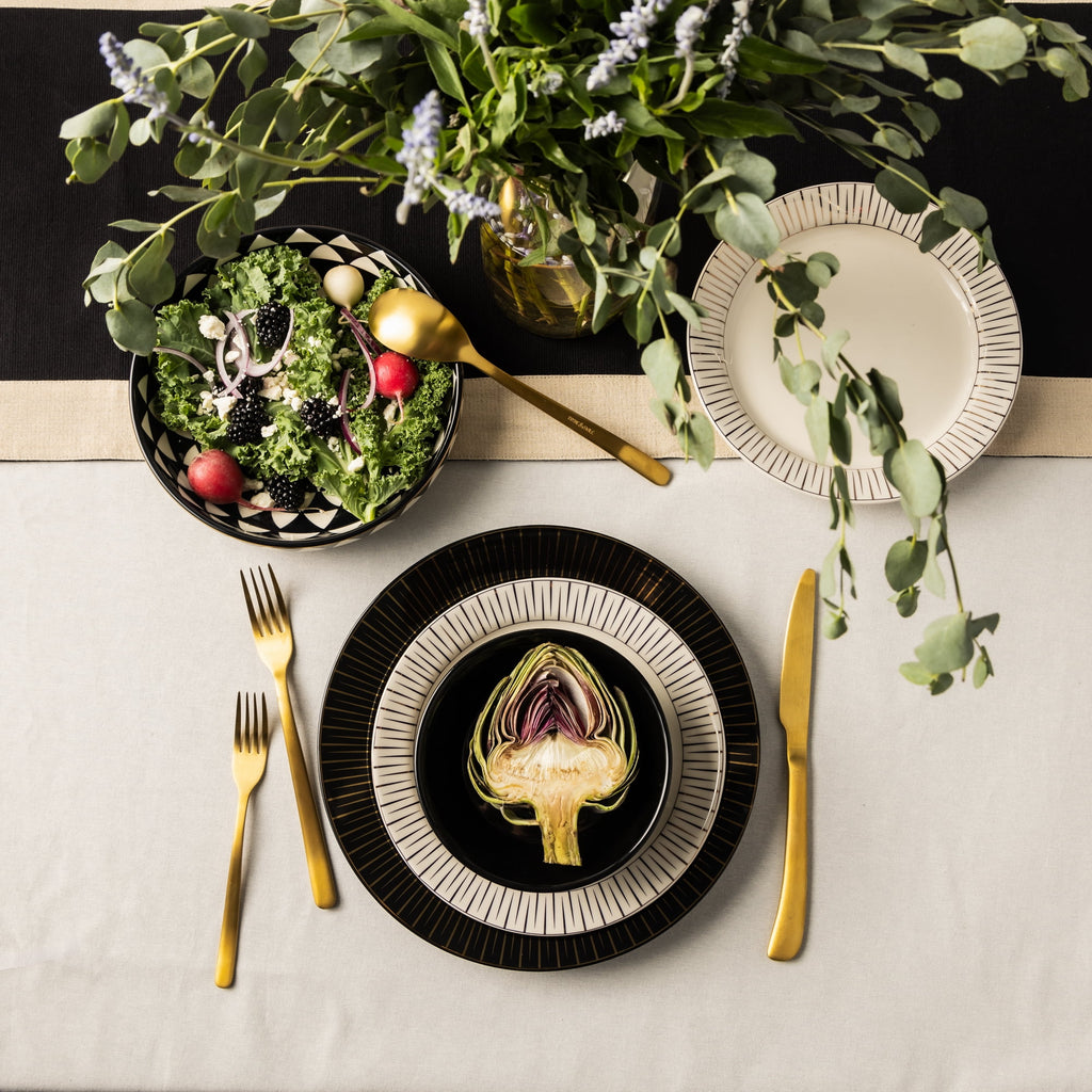Thyme & Table Medallion 4-Pack Ceramic Low Bowls Black and White