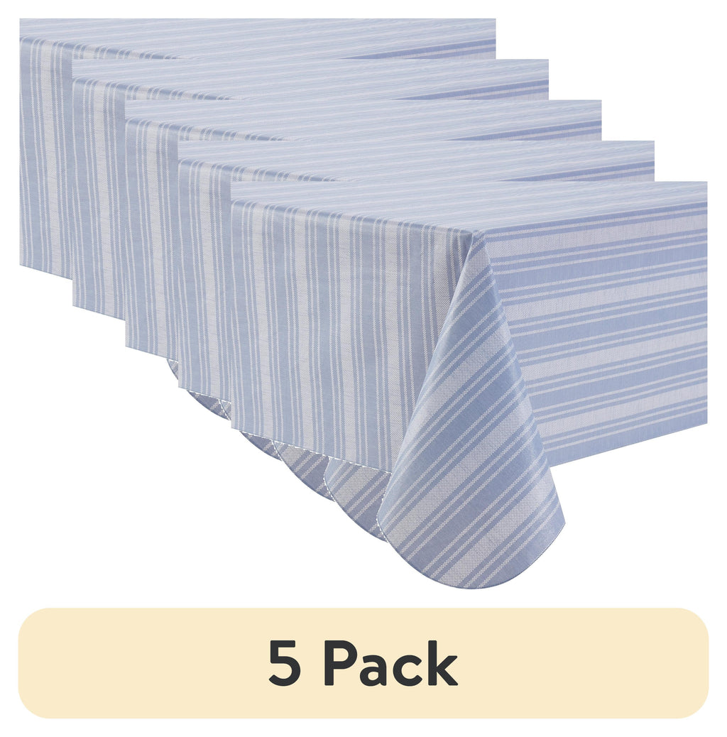 (5 pack) Mainstays Blue Striped PEVA Tablecloth 60" x 84" Rectangle