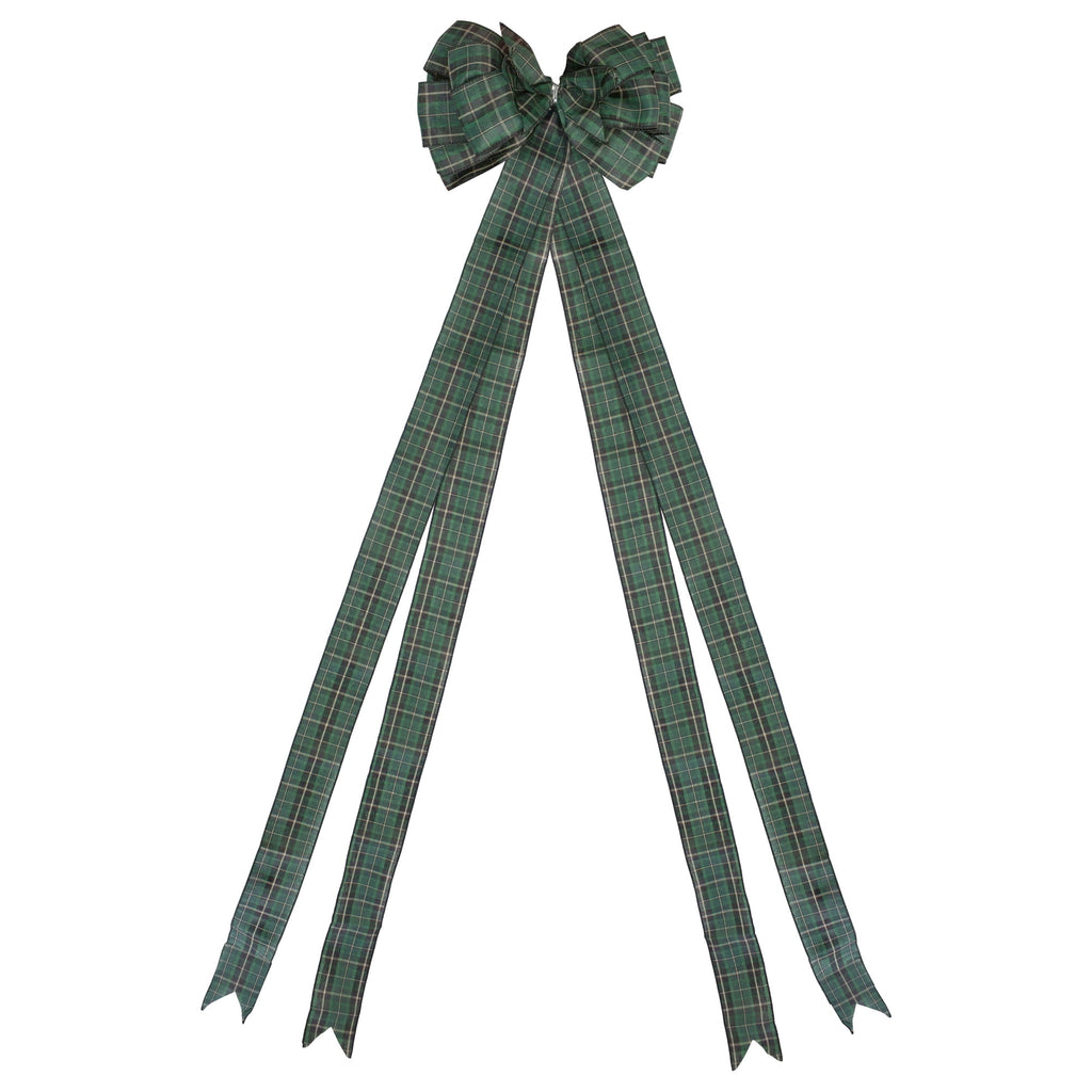 Northlight 50" Green and Black Plaid 16 Loop Christmas Bow Decoration