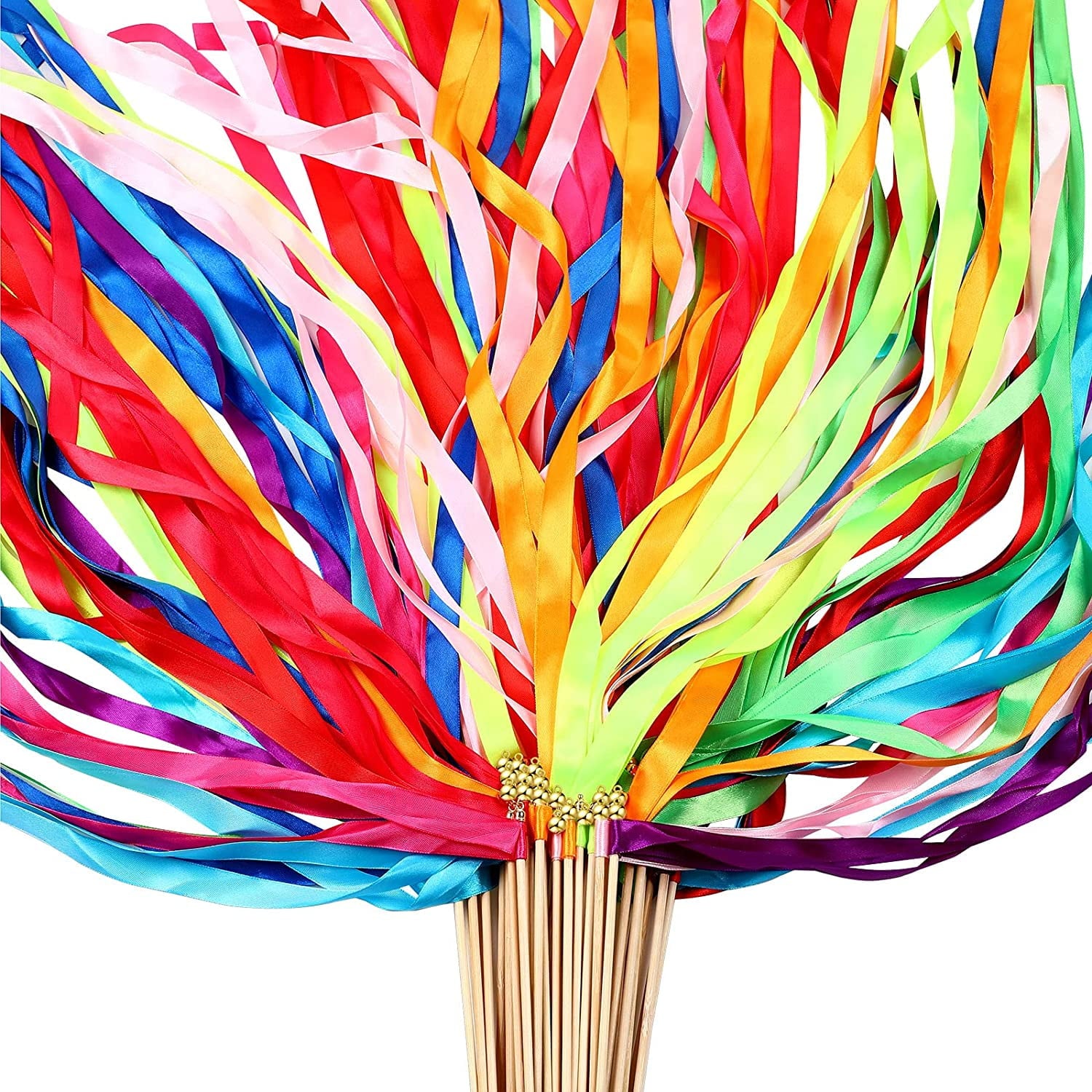 50 Pieces Ribbon Sticks Wedding Streamers Chromatic Streamers Silk Fairy Sticks for Party, Birthday, Celebration and Holiday