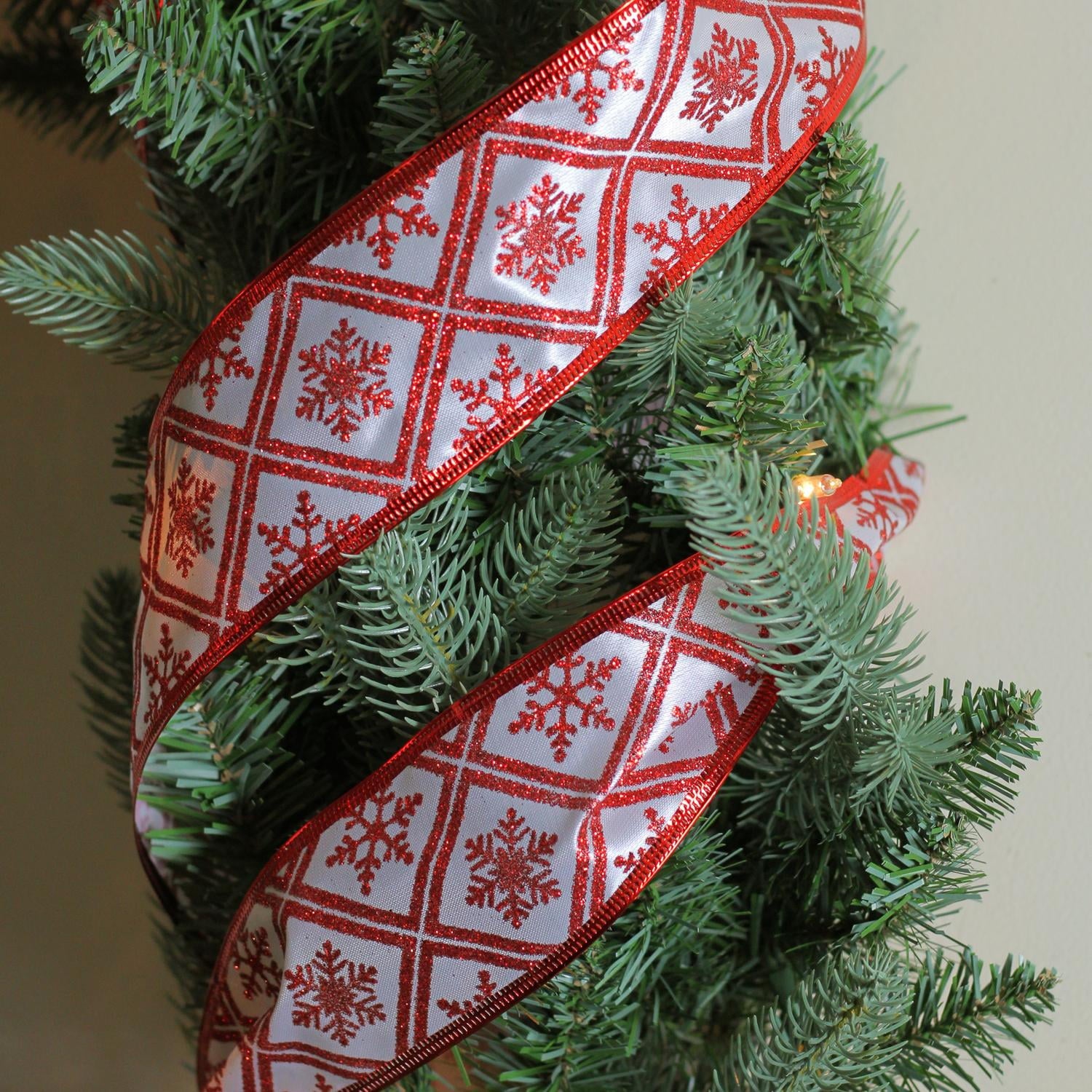 White & Red Snowflake Wired Christmas Craft Ribbon