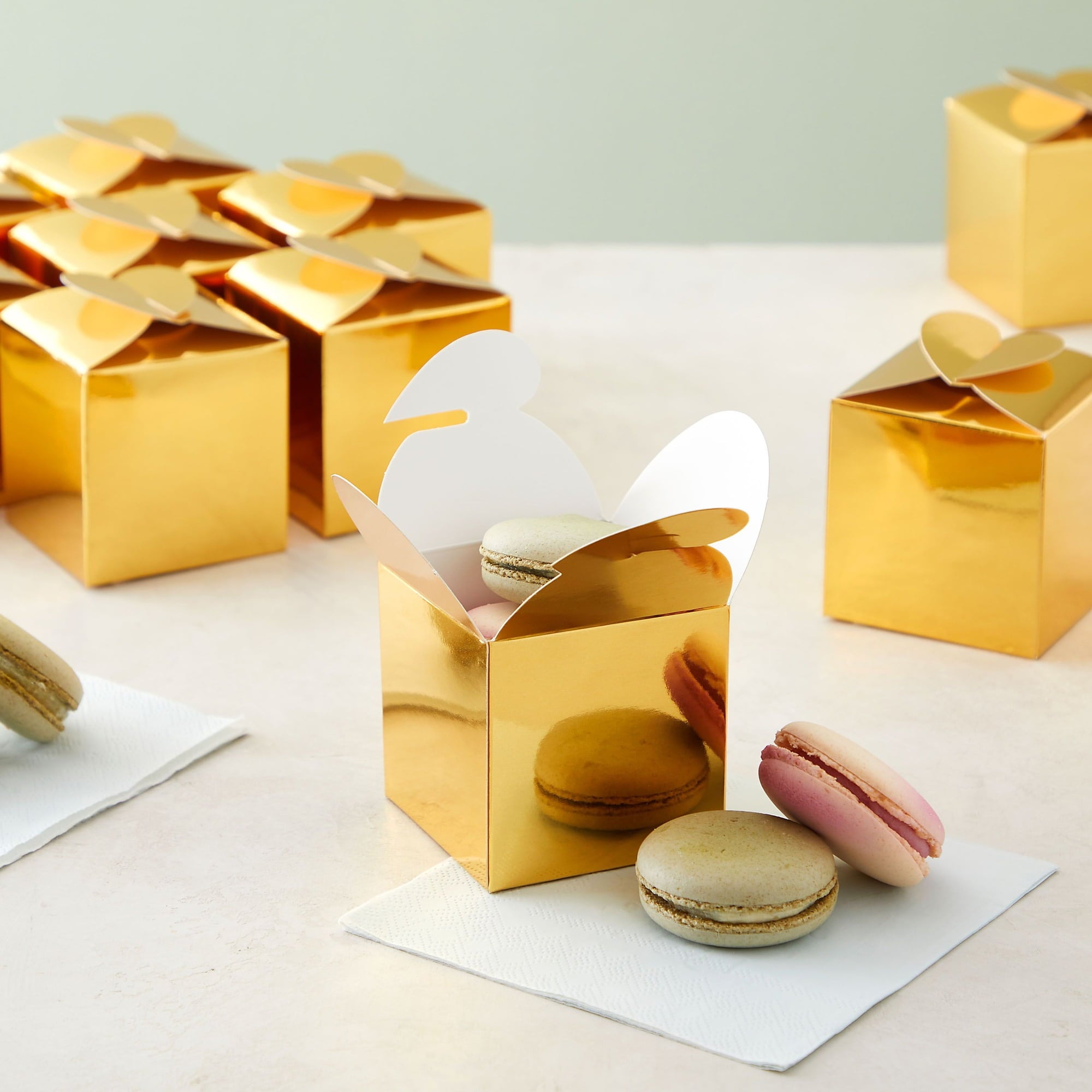 100 Pack Gold Foil Party Favor Gift Boxes, Candy Boxes for Mother's Day, Easter, Anniversary, Christmas, Graduation, Engagement Celebrations (2.5 x 2.5 x 2.5 Inches)