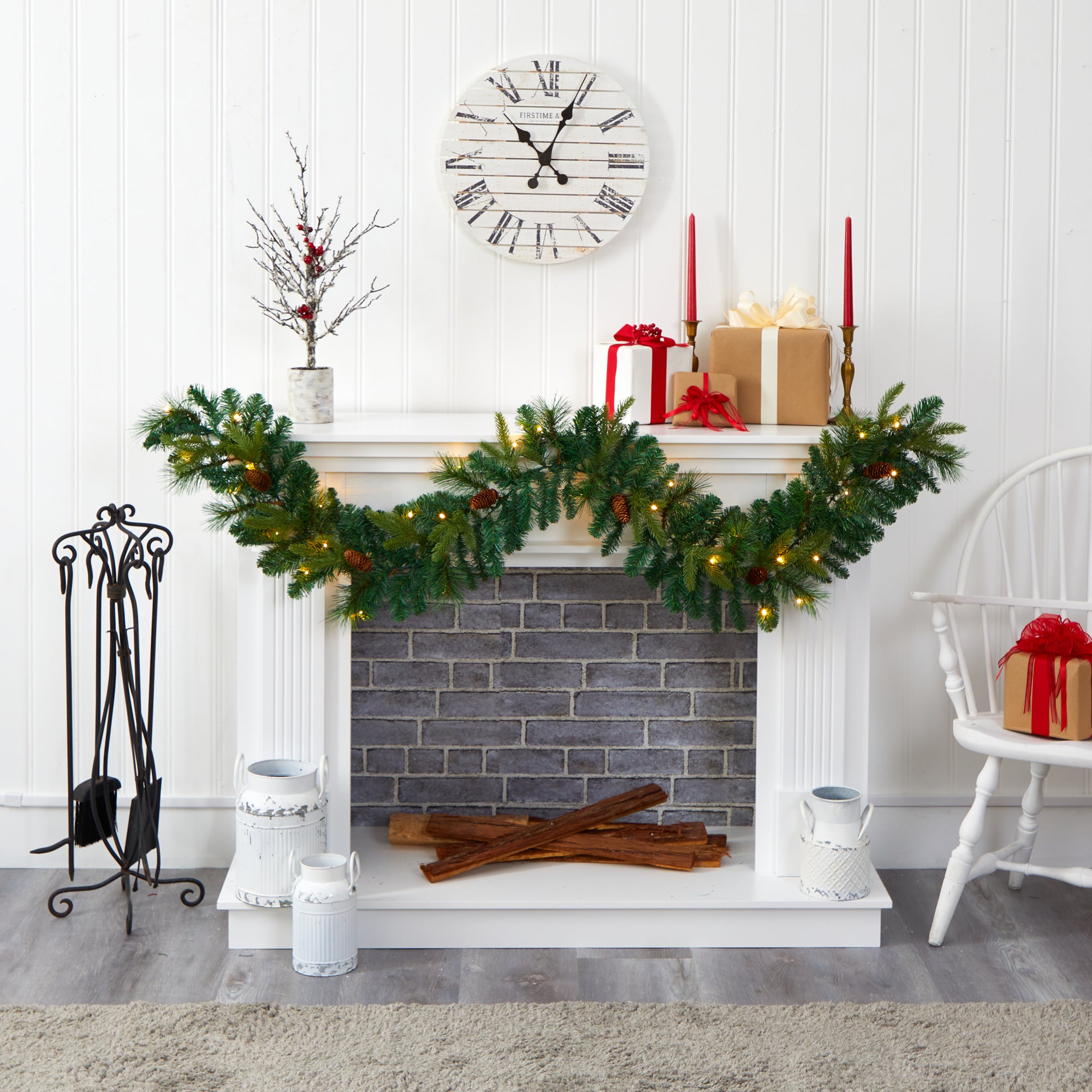 Nearly Natural Holiday Pine Prelit Battery Operated Garland, 72.00" (Assorted Colors)