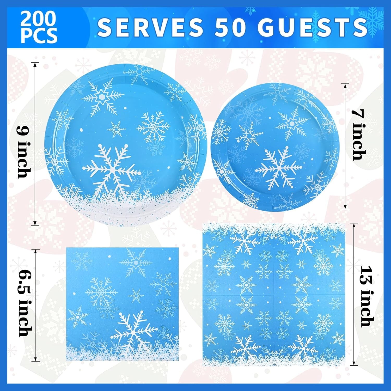 DAZLUTE 200 PCS Christmas Paper Plates and Napkins, Christmas Snowflake Blue Disposable Dinnerware Set for Christmas Party Supplies