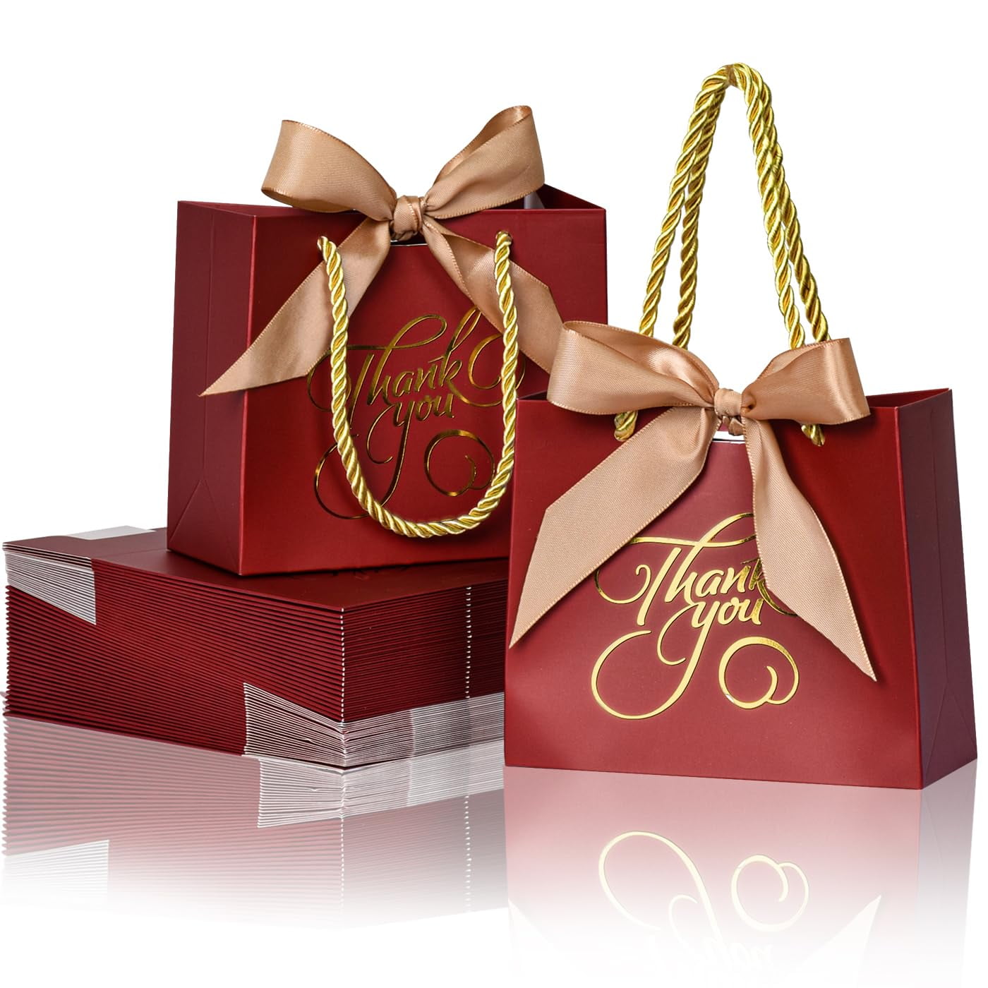 50Pack Small Thank You Bags with Handle Bulk,5.5x 2.5x4.7Inch Thank You Gift Bags,White Gift Bags with Handles,Party Favor Bags
