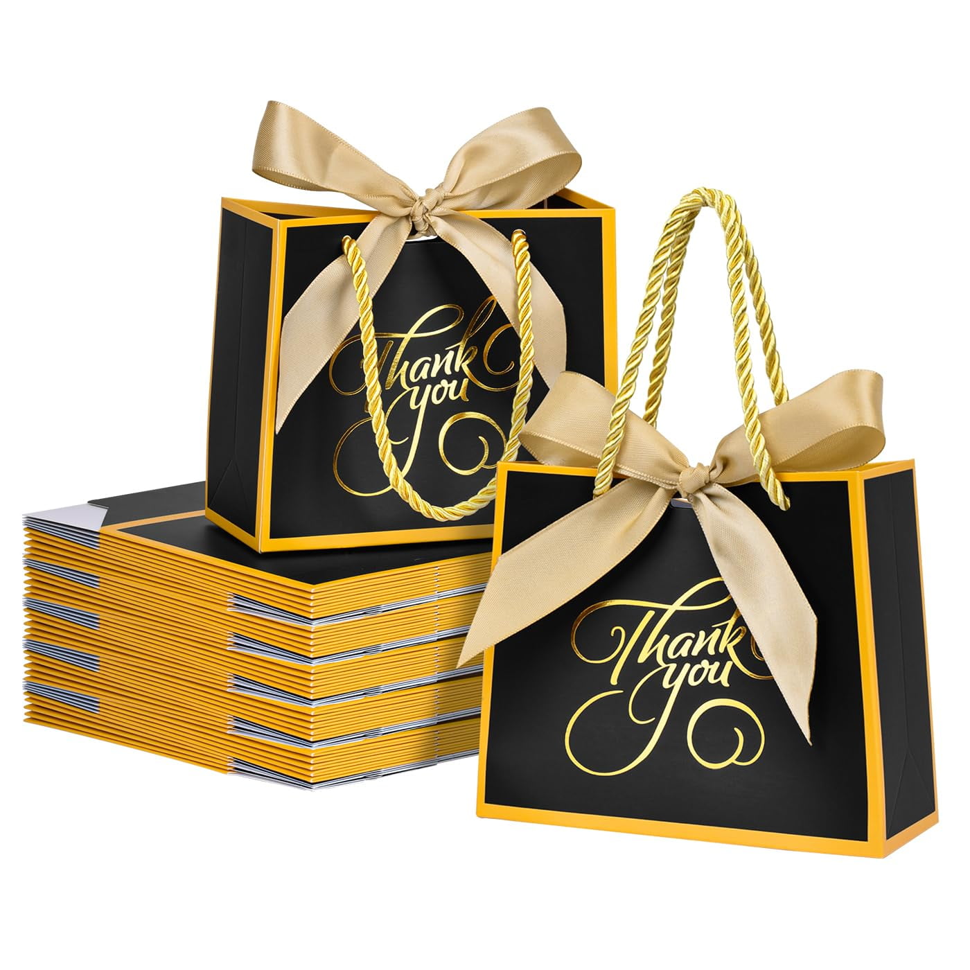 50Pack Small Thank You Bags with Handle Bulk,5.5x 2.5x4.7Inch Thank You Gift Bags,White Gift Bags with Handles,Party Favor Bags