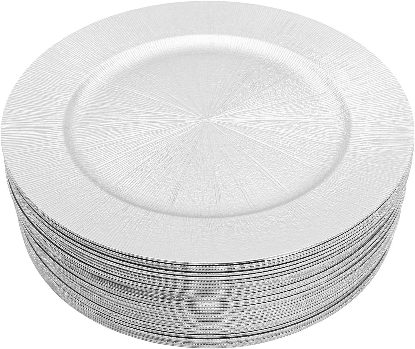 50Pcs Charger Plates Set, 13" Round Plates Plastic Charger Plate Decorative Round Plate Chargers Wedding Decorative Table Charger Plates for Dinner Wedding Party Event Tabletop Setting Decor Silver
