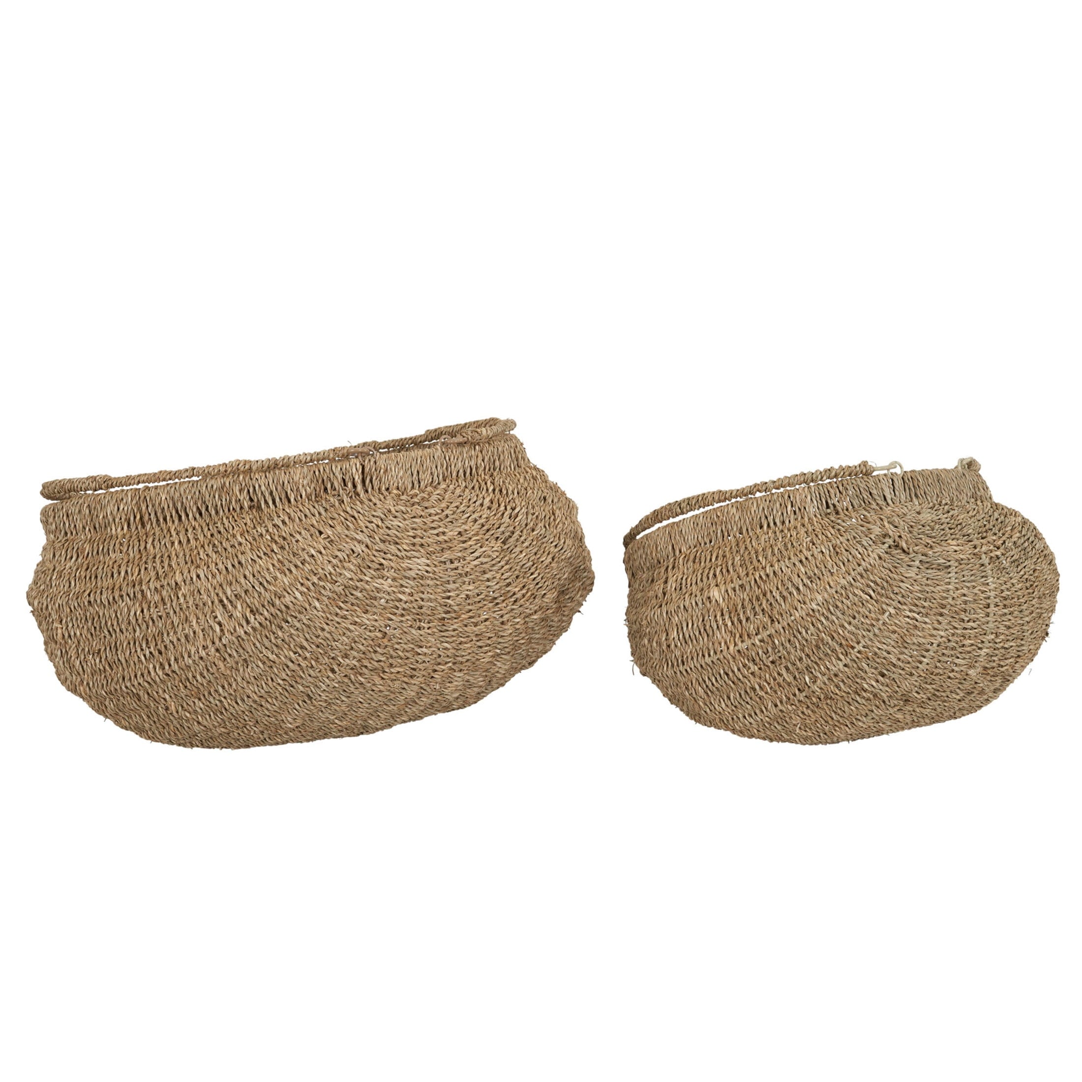 Household Essentials Seagrass Baskets, Set of 2 Decorative Baskets with Handles, Natural Seagrass with Wire Frame, Great for Decoration or Storage