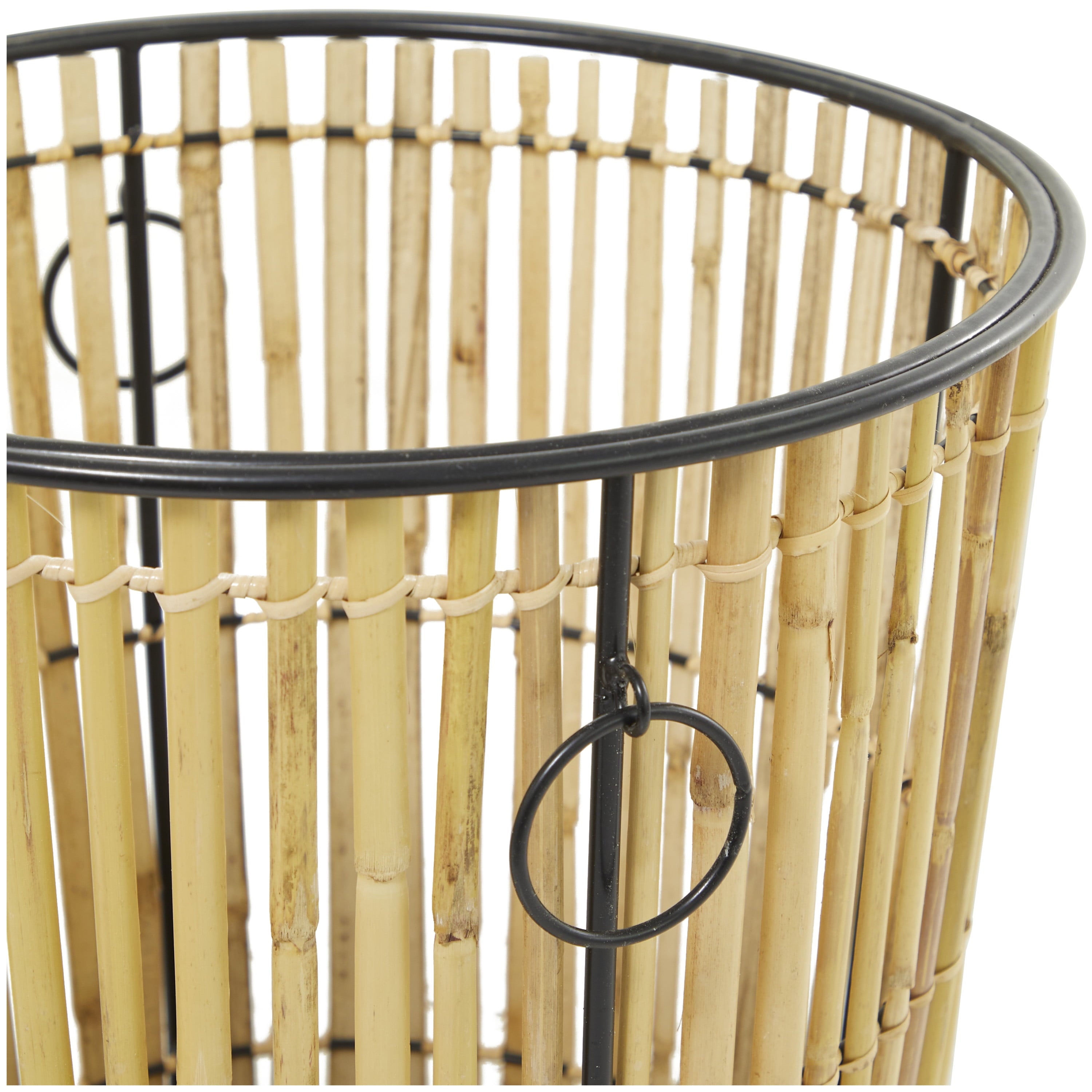 DecMode 20", 18", 15"H Light Brown Rattan Handmade Slatted Frame Storage Basket with Ring Handles, 3-Pieces