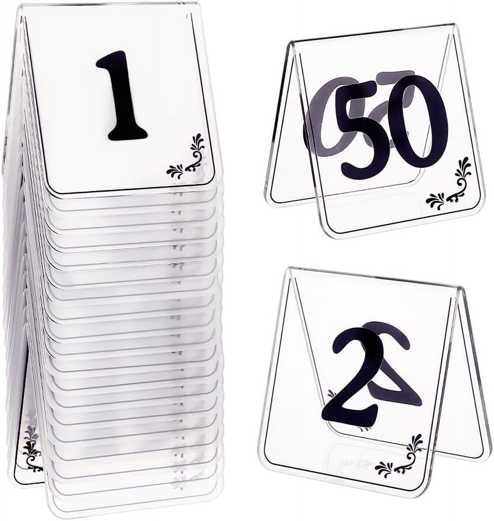50pcs Tent Style Acrylic Table Numbers Signs 1-50 Double Sided Clear Table Numbers Signs Acrylic Tent Table Numbers Stands Signs Wedding Table Numbers for Wedding Party Banquets Receptions