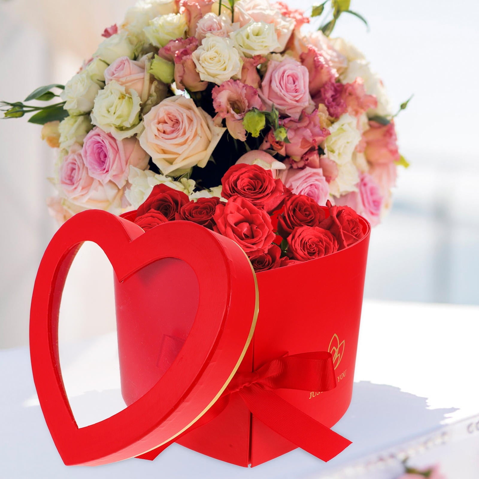PBPBOX Heart Flower Box Red for Romantic Flower Display and Gift Wrapping