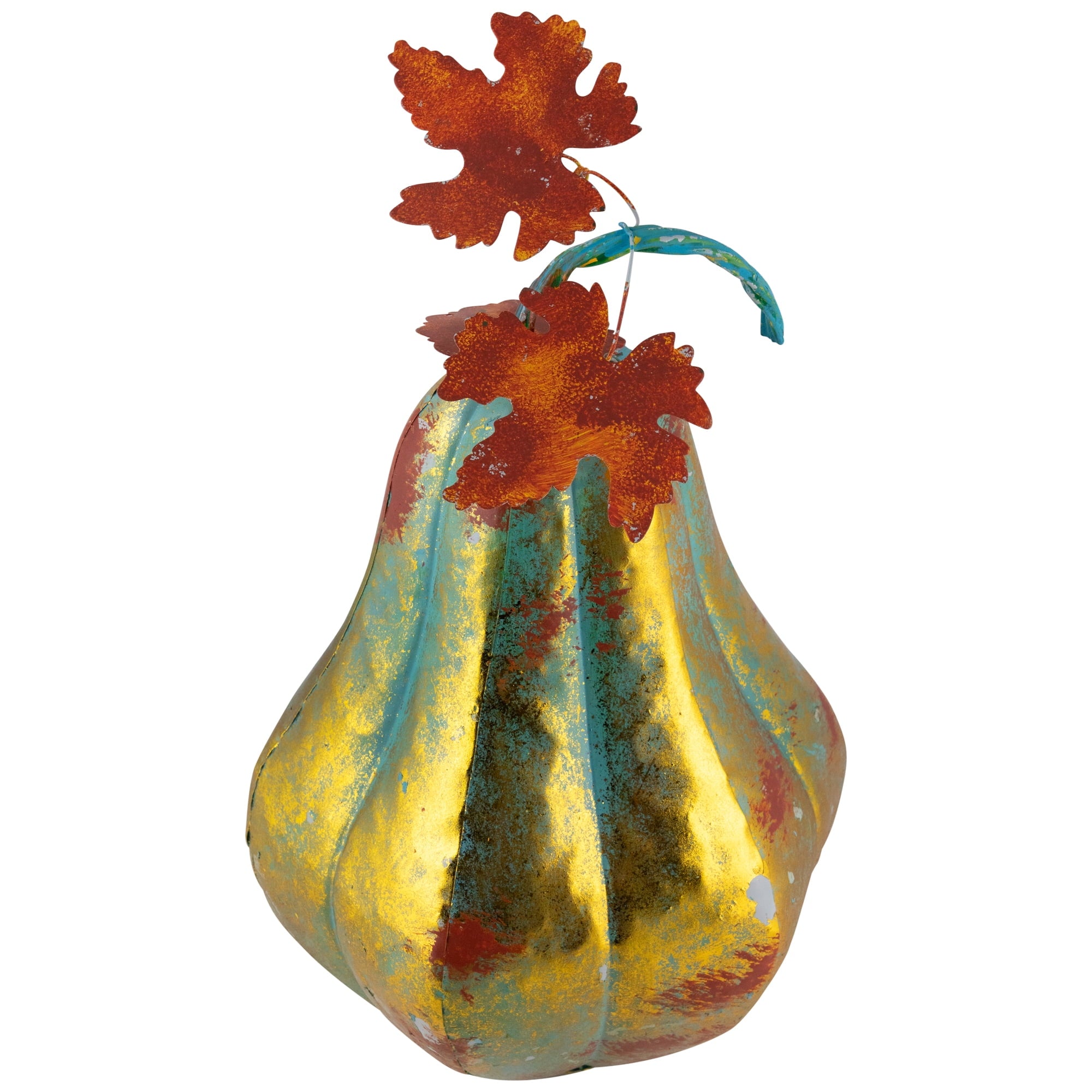 Northlight 14" Orange and Gold Elongated Autumn Pumpkin Metal Tabletop Decoration