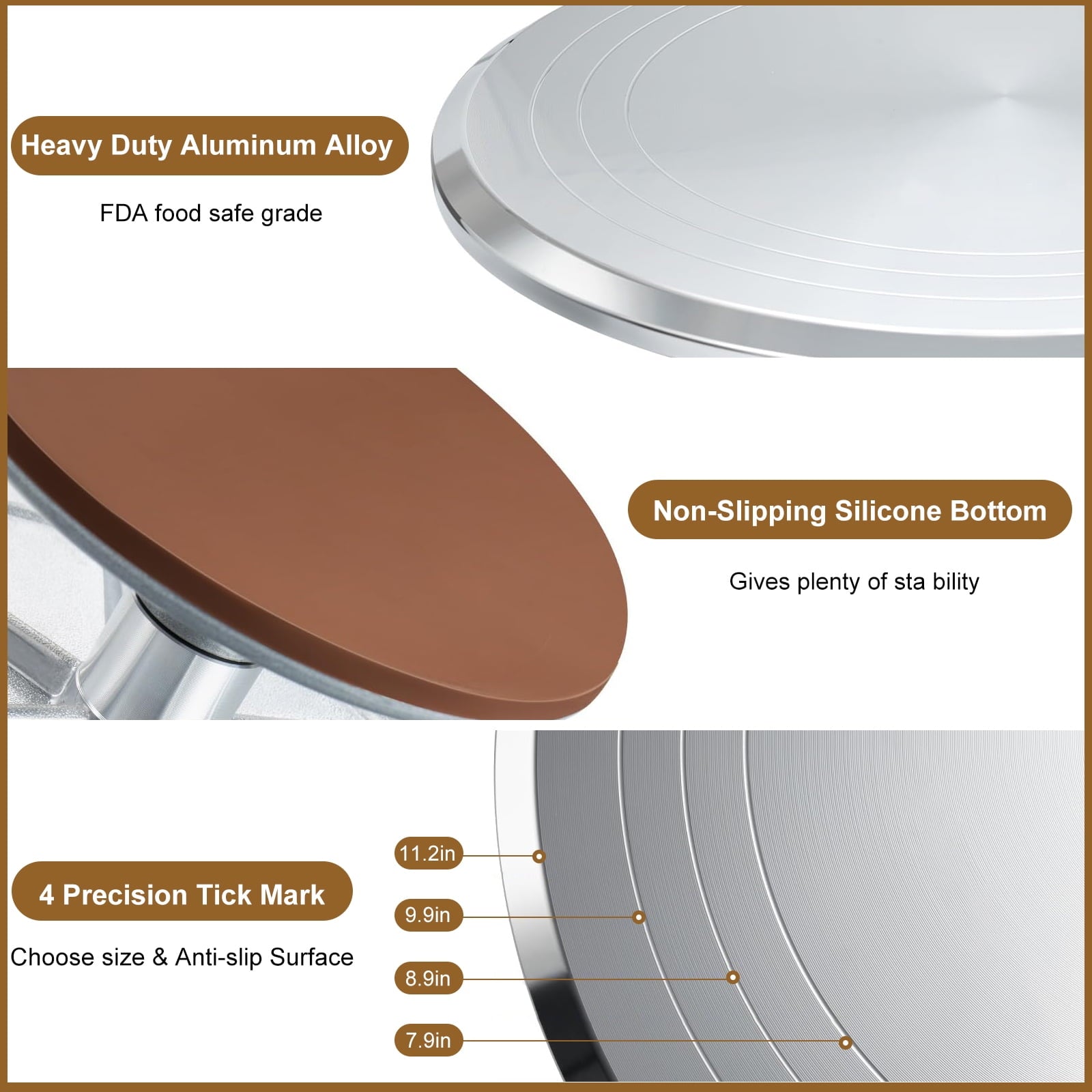 Cake Turntable Set, 12'' Aluminium Alloy Cake Stand, Cake Decorating Turntable with 3 Comb Smoother Offset Spatula Cake Serve for Cake, Cupcake, Desserts