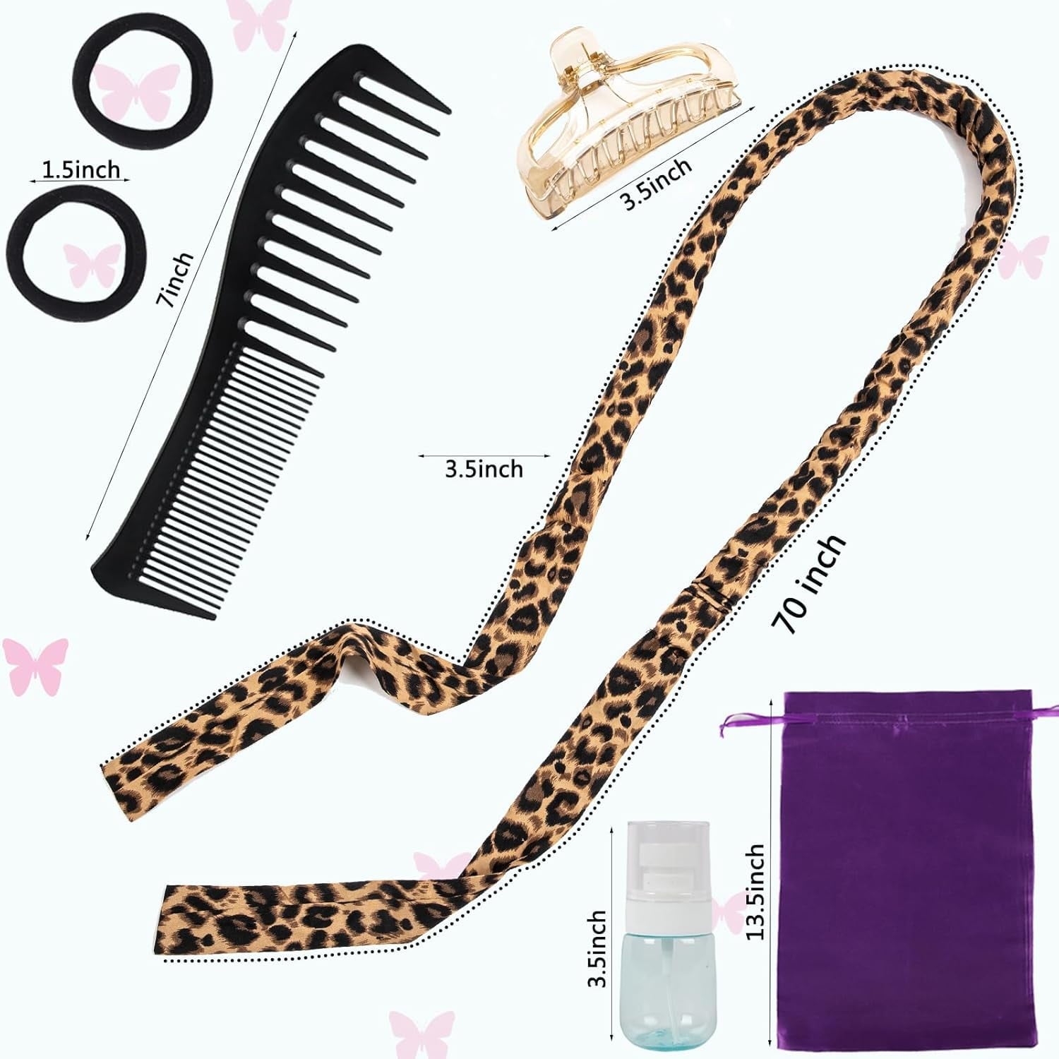 Heat Less Curling Headband for Overnight Curls, No Heat Hair Curling Ribbon and Set for Long Hair (Leopard Print)