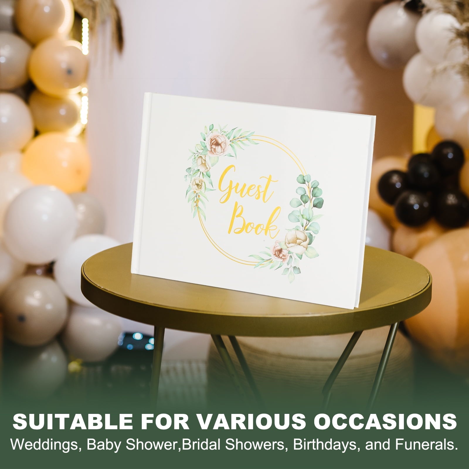 Guest Book, Wedding Guest Sign Book Reception Signature Book Party Decorations Supplies for Birthday Bridal Shower, Gold Ring