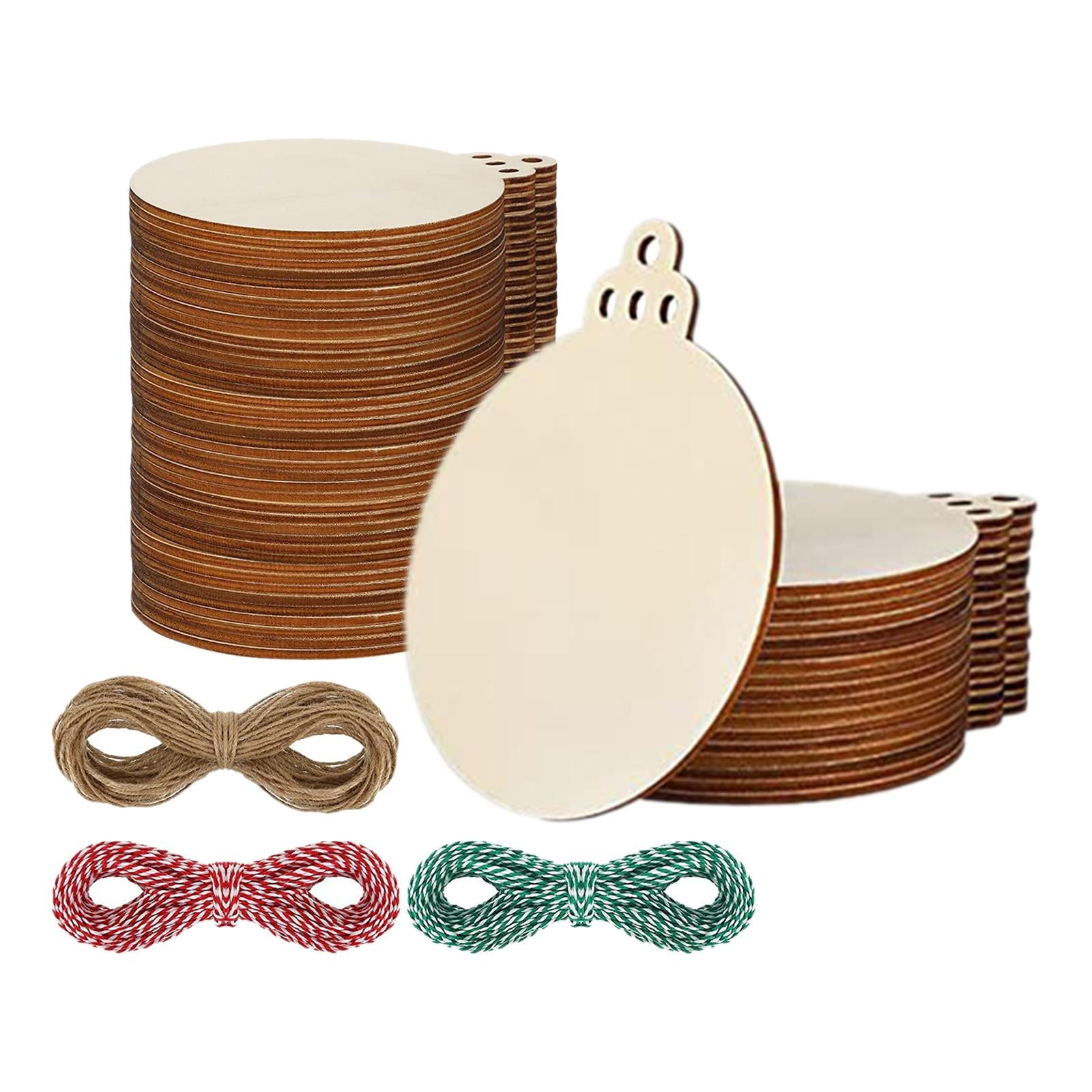 100Pcs Round Wood Tag Hanging Gift Tags Round Circles DIY Hanging Tag Unfinished DIY Label for Christmas Tree Accessory Wedding Birthday