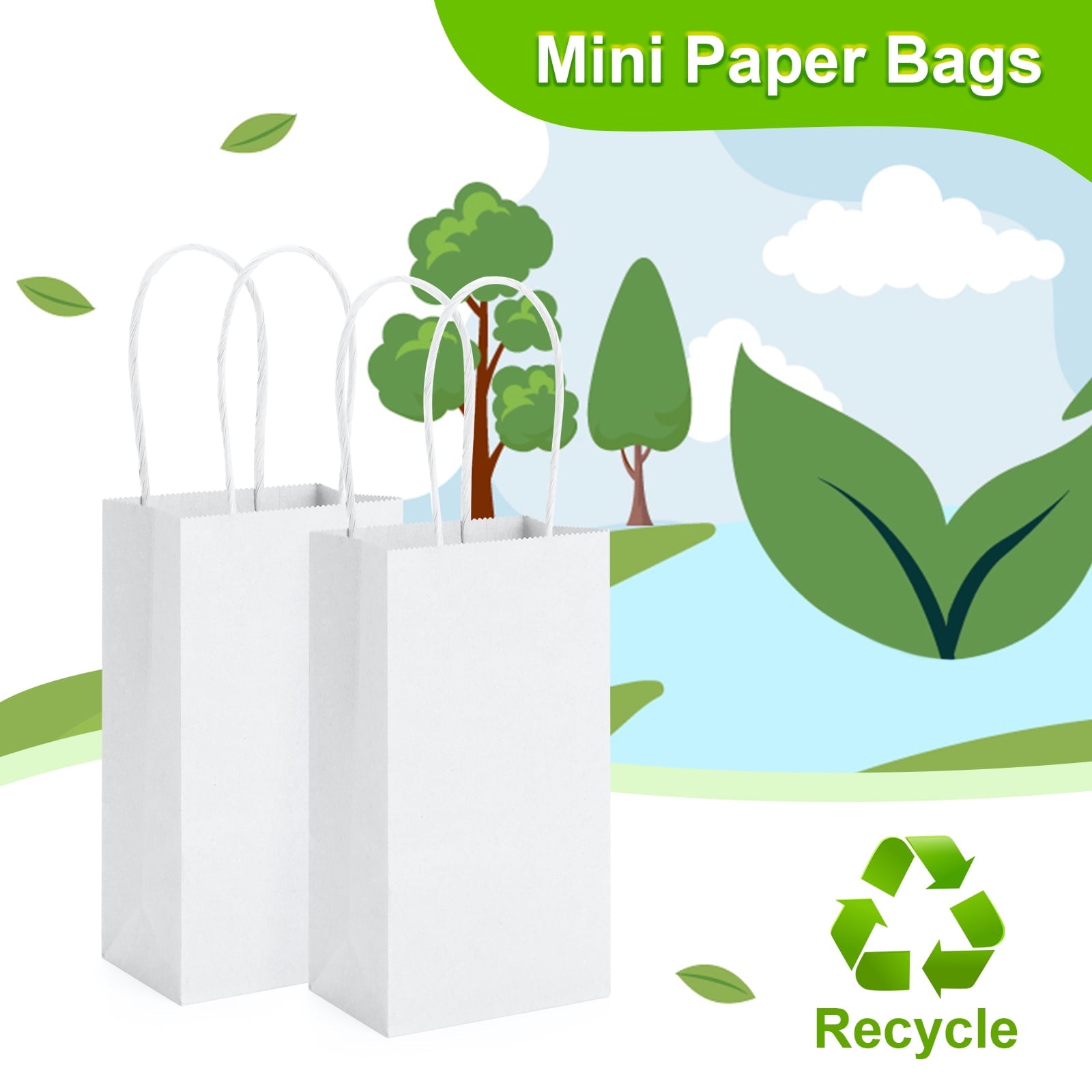 BagDream 100 Pack Mini White Gift Bags with Handles 3.5x2.4x6.7 Recyclable Kraft Paper Bags for Party Favor, Birthday, Baby Shower, Candy, Small Business