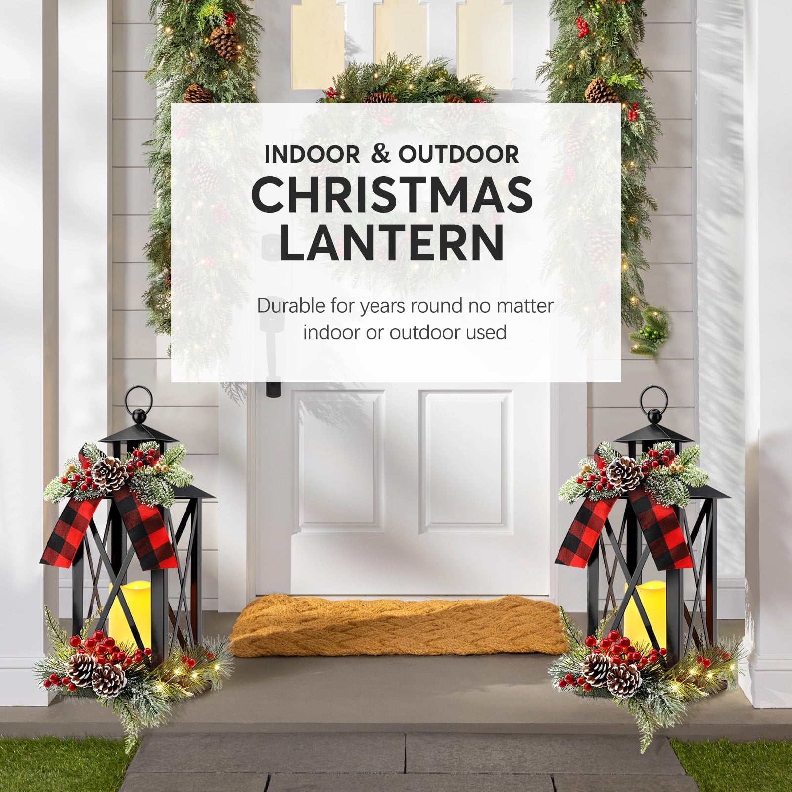 Ayieyill 15" Tall Christmas Lanterns Indoor Outdoor with LED and Ribbon, Hanging Christmas Decortions Candle Lanterns | Black