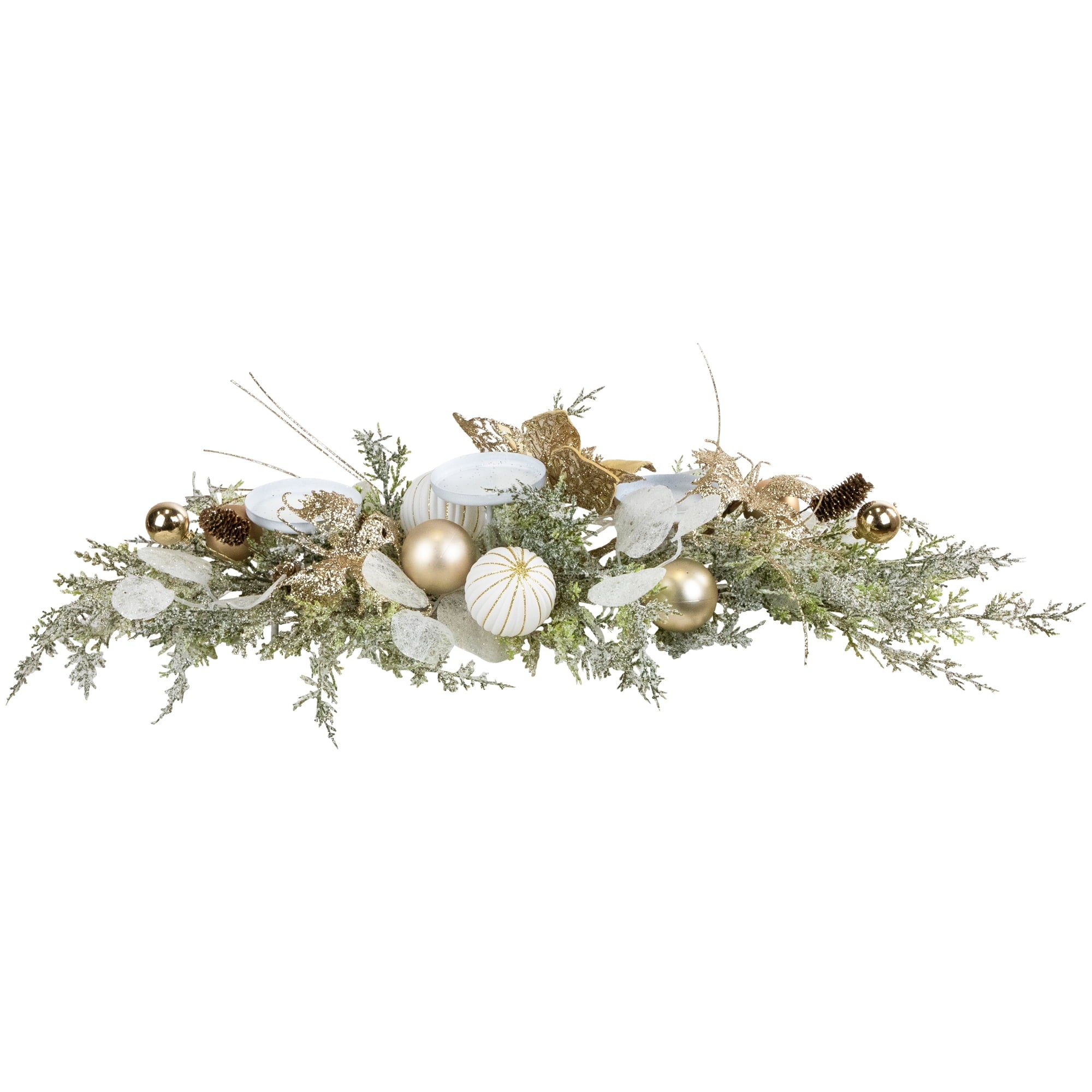 Northlight Glittered Poinsettia and Ornaments Christmas Pillar Candle Holder - 24"