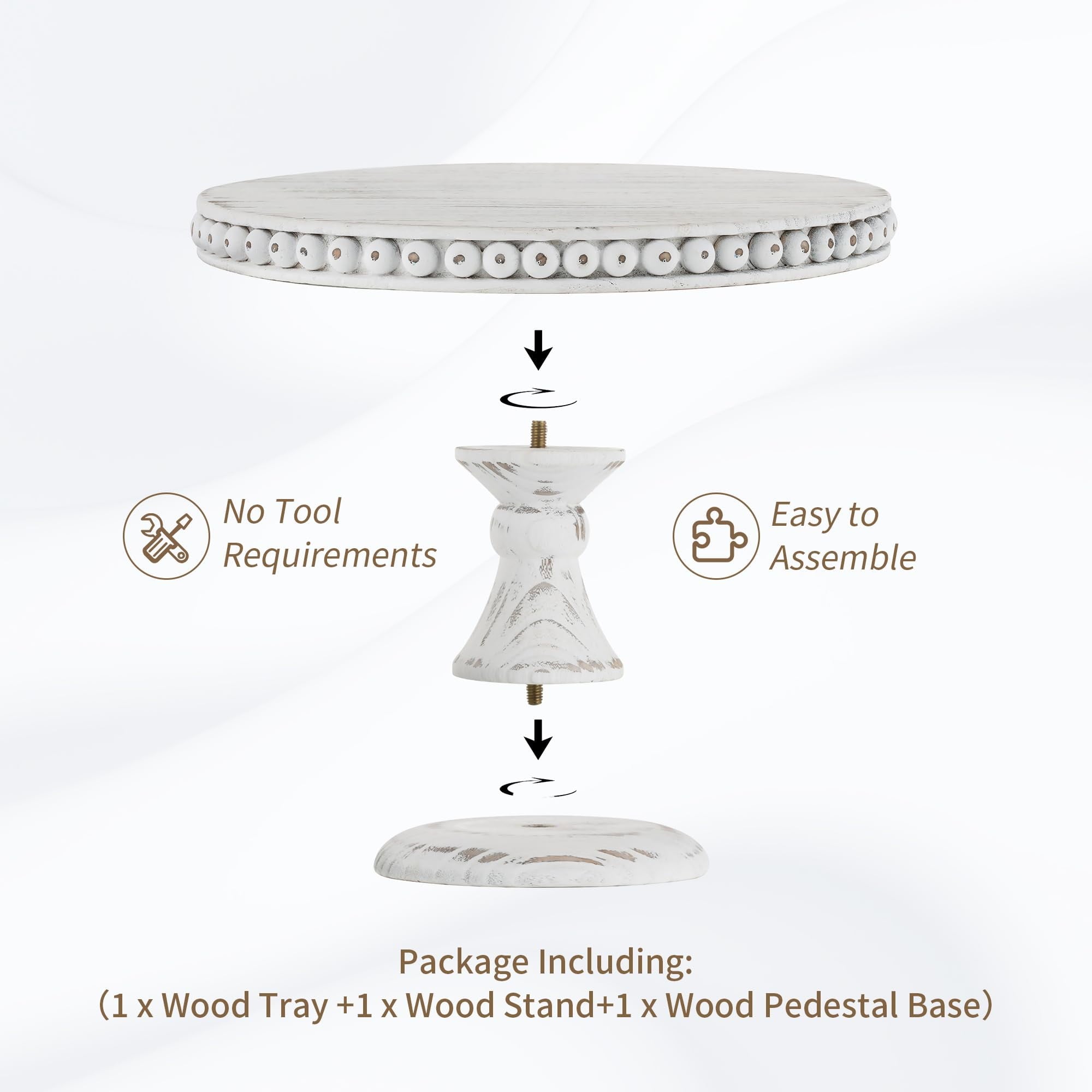 Hanobe Rustic Cake Stand 11.8 Inch Wood Dessert Display Riser Vintage Beads Cake Stand for Wedding Reception Decoration