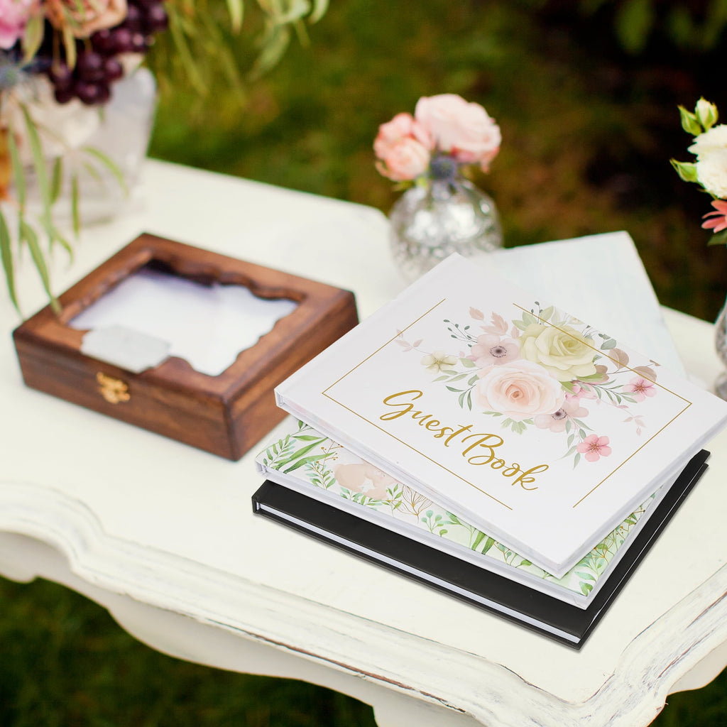 Guest Book, Wedding Guest Sign Book Reception Signature Book Party Decorations Supplies for Birthday Bridal Shower, Pink Rose