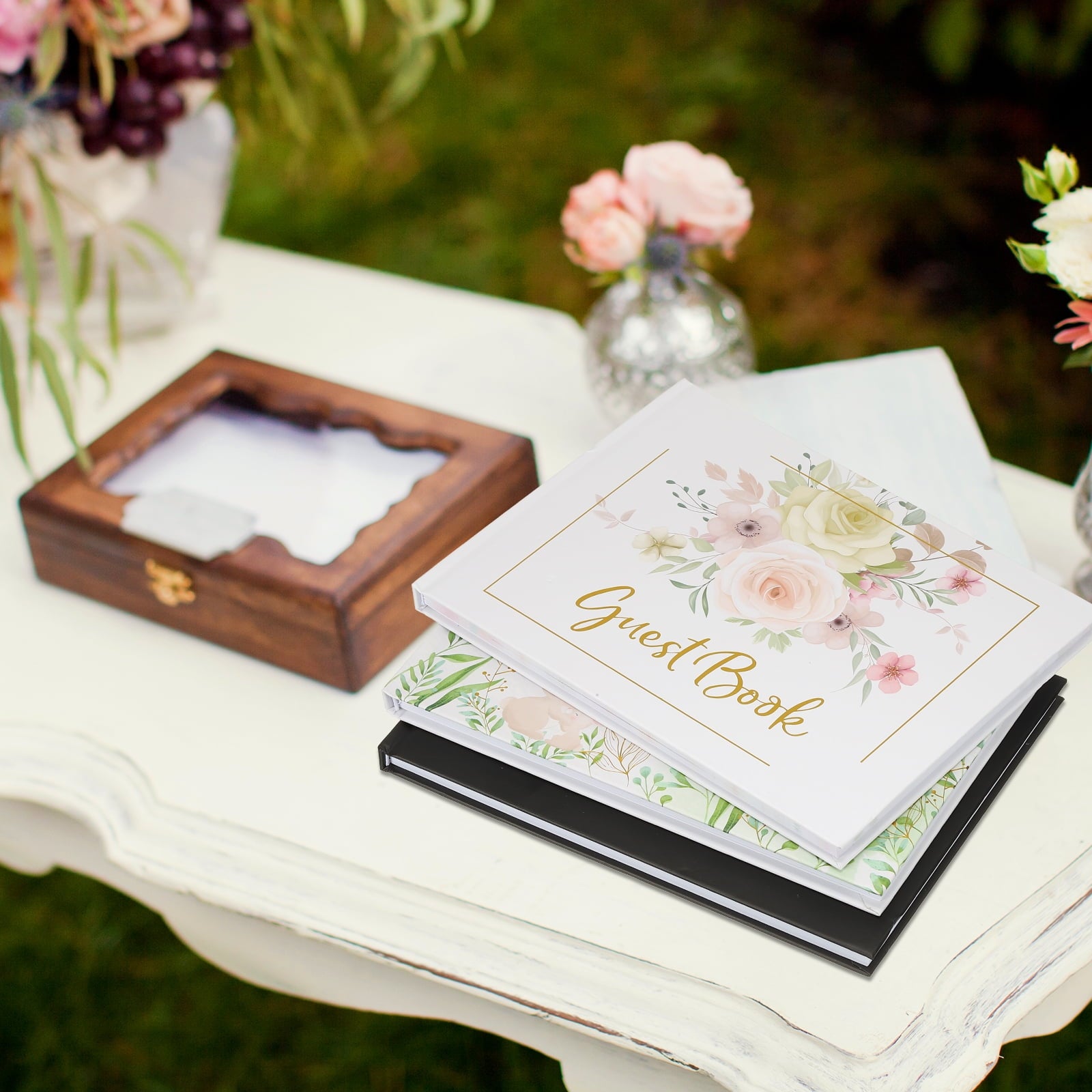 Guest Book, Wedding Guest Sign Book Reception Signature Book Party Decorations Supplies for Birthday Bridal Shower, Pink Rose
