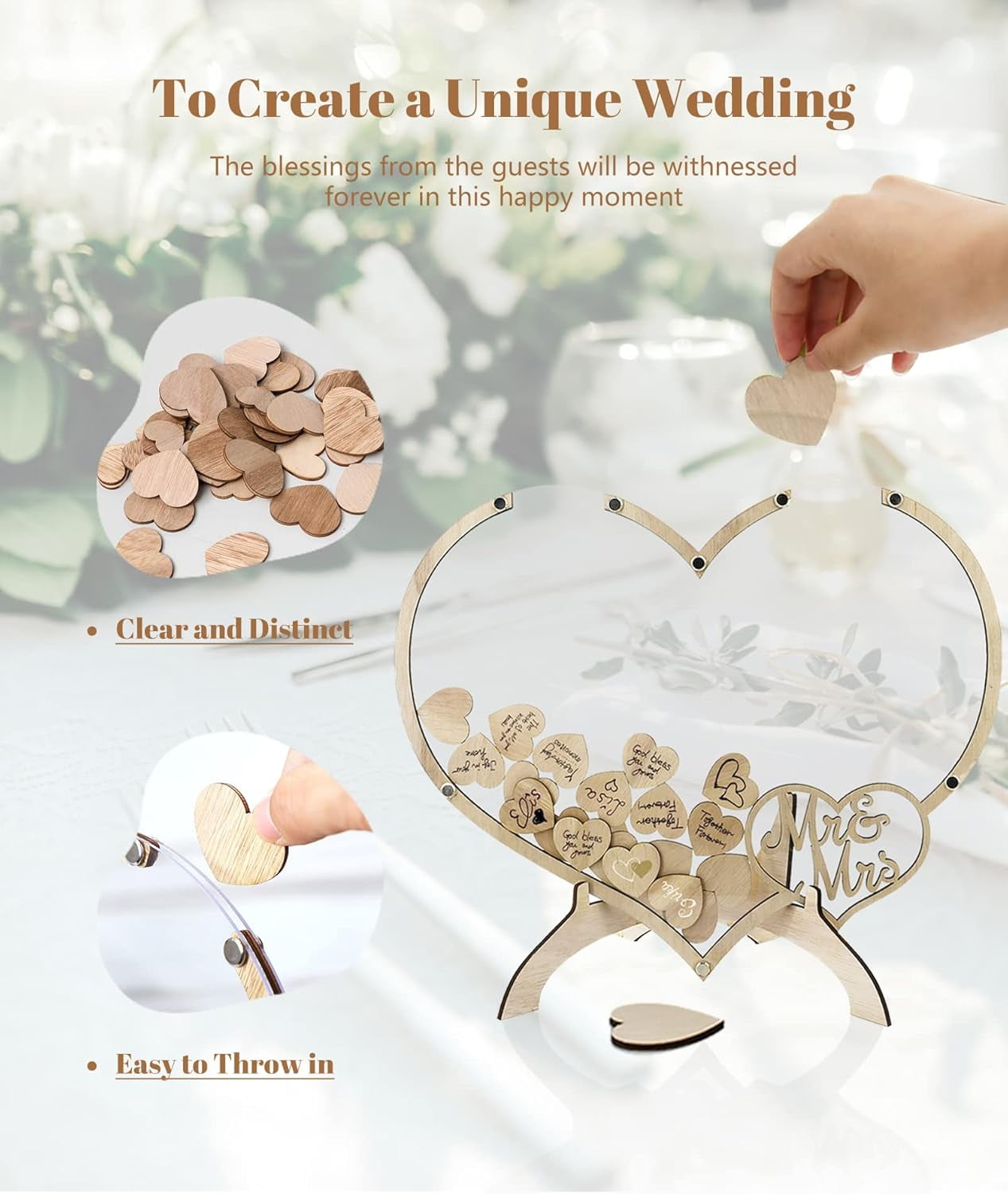 Heart Wedding Guest Book Alternative, Guest Book Wedding Reception Rustic Wedding Books for Guests to Sign, Wedding Heart Guest Book Drop Box, Guest Book for Wedding