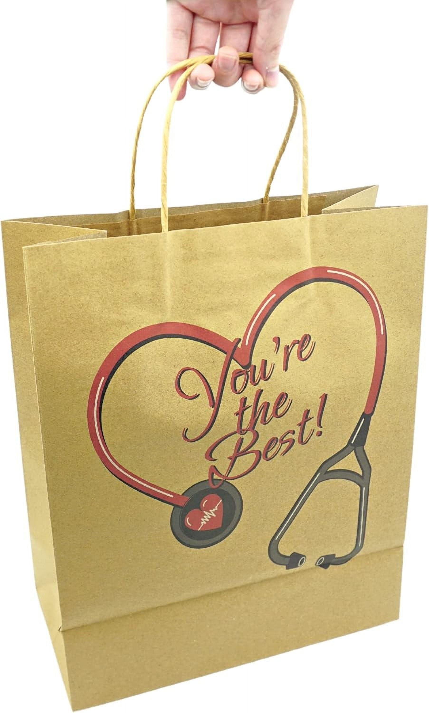 4E's Novelty Nurse Gift Bags 12-Pack, Kraft Paper for Appreciation