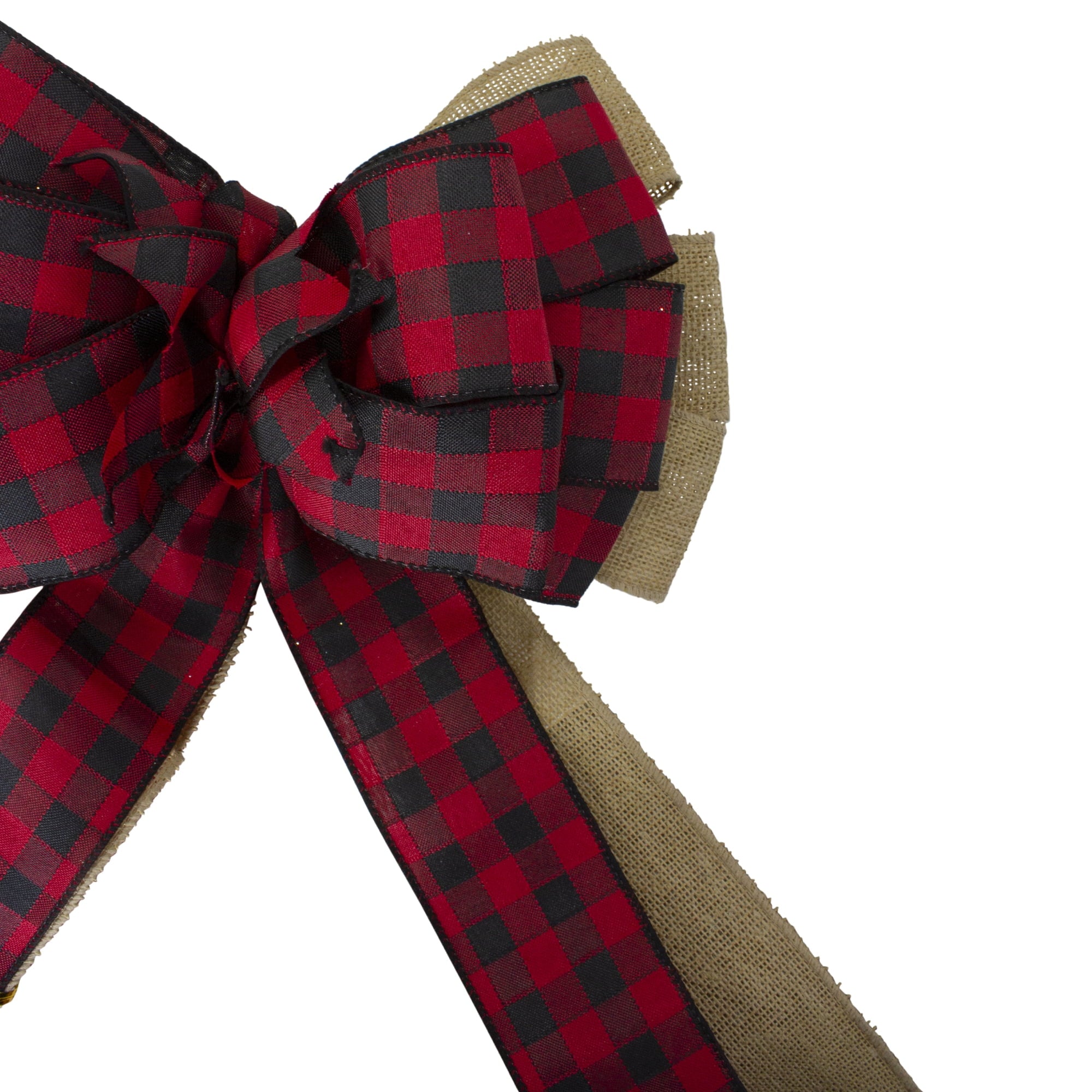 Northlight 48" x 10" Burlap and Buffalo Plaid 16 Loop Christmas Bow Decoration