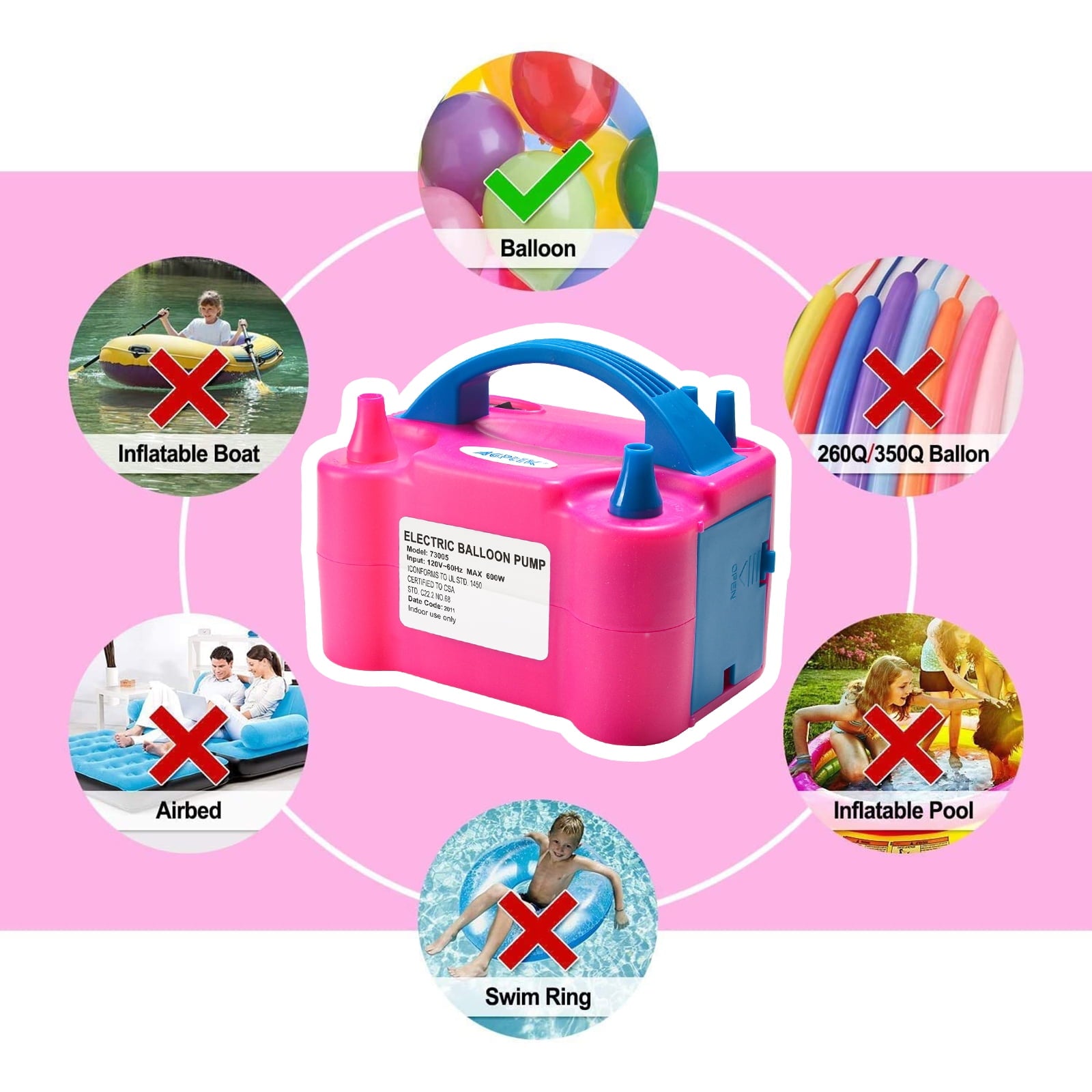 AGPTEK 110V 600W Electric Air Balloon Pump Dual Nozzle Inflator/Blower for Party Decoration