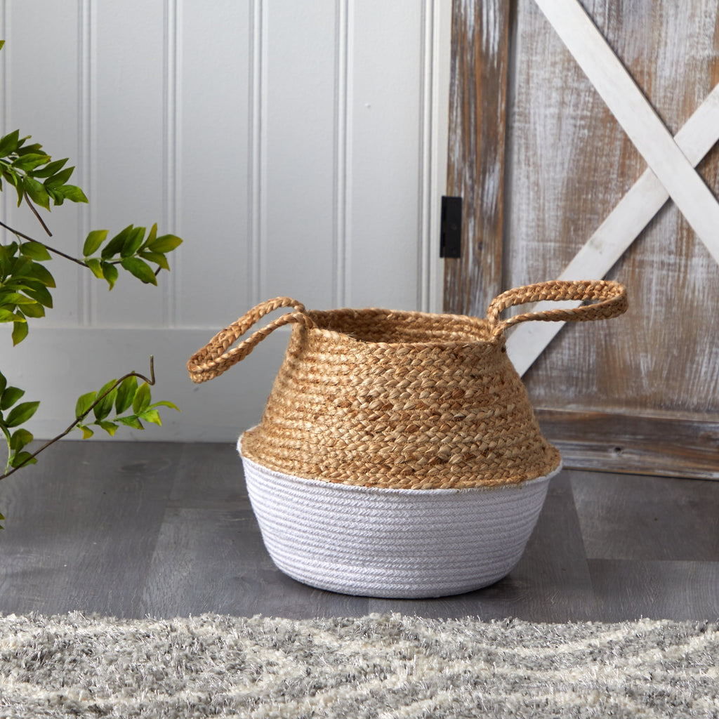 Nearly Natural Decorative 14" Boho Chic Handmade Cotton/Jute Basket Planter