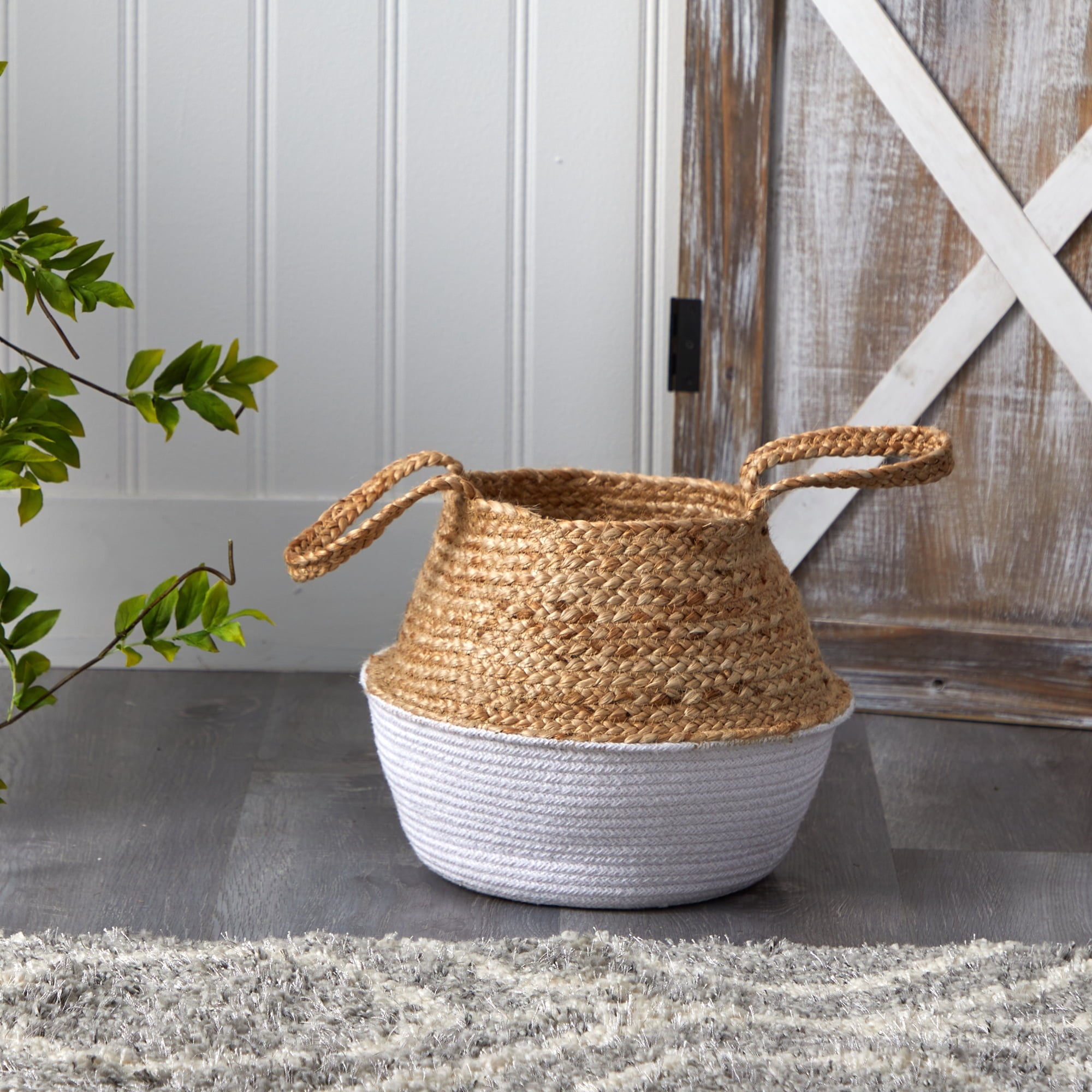 Nearly Natural Decorative 14" Boho Chic Handmade Cotton/Jute Basket Planter