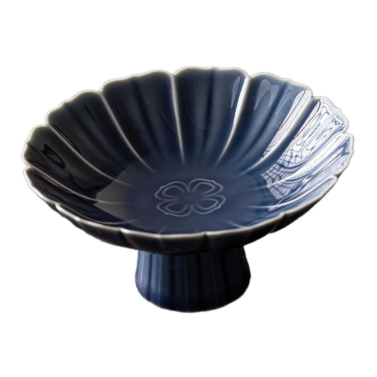 Esquirla Ceramic Footed Fruit Bowl Holder Decorative Bowl Table Decor Dessert Cake Serving Bowl Pedestal Bowl for Kitchen Dining Table Blue