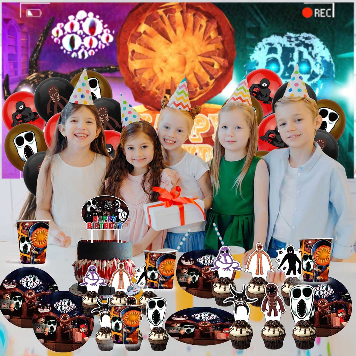 Doors Figure Balloons Supplies Party Decor Plates Decorations Banner Cake Topper Tableware Banner Backdrop