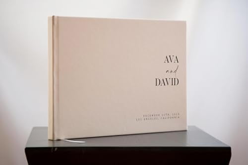 Personalized Guest Book - 11.5" x 8.5" Premium Custom Guest Signing Book with Bookmark and Blank Pages for Wedding Reception Table Decoration Engagement Birthday Party Event, Oats