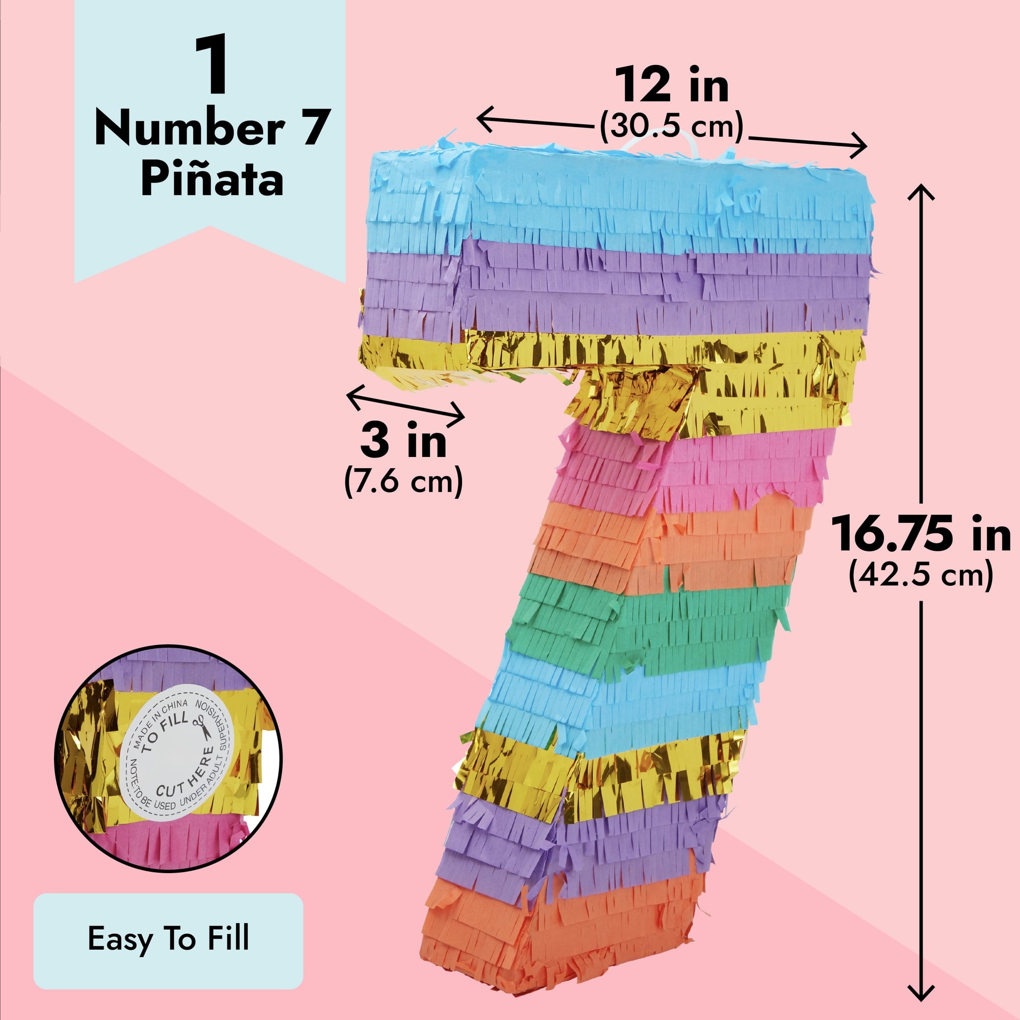 BLUE PANDA Rainbow Number 7 Pinata for Kids Ages 3-14 Birthday Party Decorations, Fiesta, Cinco de Mayo Celebration, Small (12 x 3 x 16.75 In)