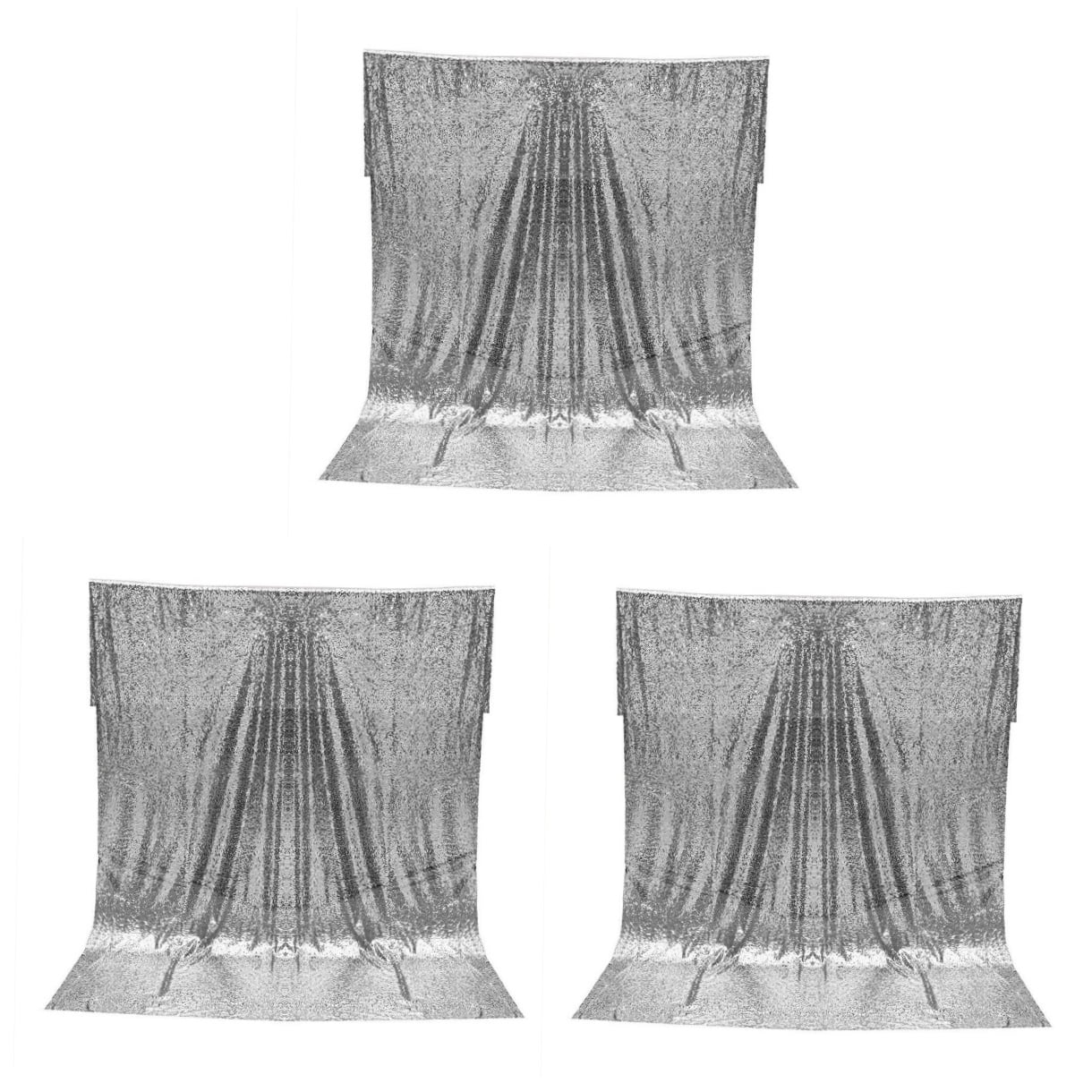 HOMEMAXS  3 Pieces Silver Fabric Backdrop Curtain Sparkly Drape Bride