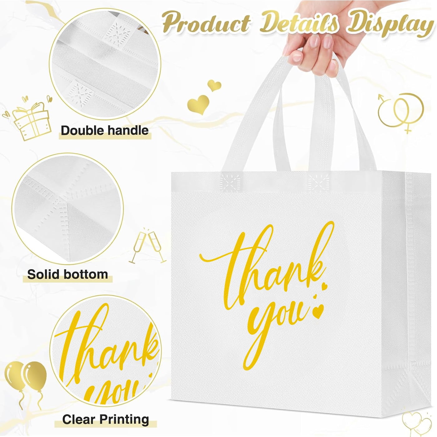 30Pcs Thank You Gift Bags, Large Reusable Gift Bags，Thank You Bags with Handles for Business, Shopping, Wedding, Baby Shower, Graduations, Party Favors (12.4x11x4.7Inch)