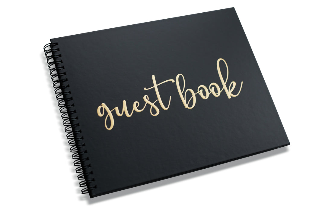 Graduation Guest Book for Polaroid Pictures, Black Spiral Hardcover with Blank Pages for Funerals, Weddings, Parties
