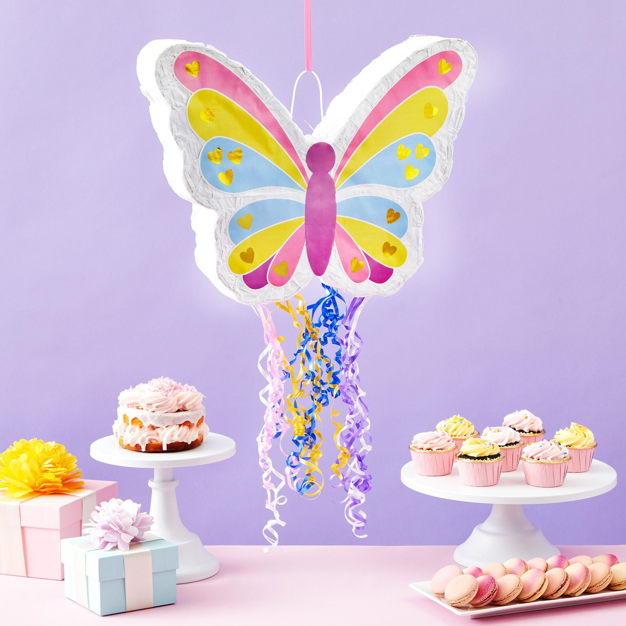 Pull String Butterfly Pinata for Girls Birthday Party, Fairy Decorations for Flower-Themed Celebrations (Small, 16.5x13x3 in), For Ages 3+